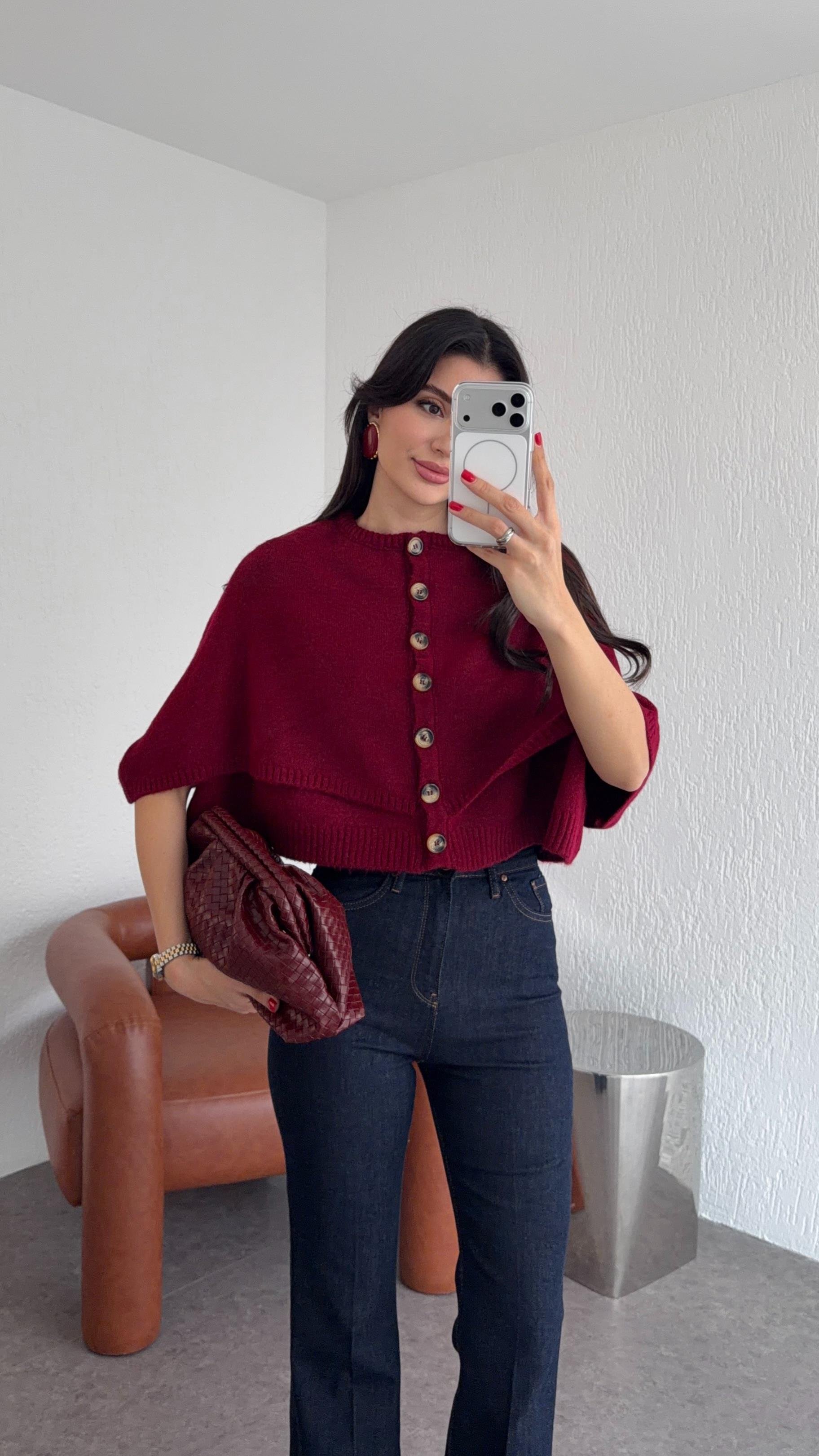 Pelerinli Bordo Hırka