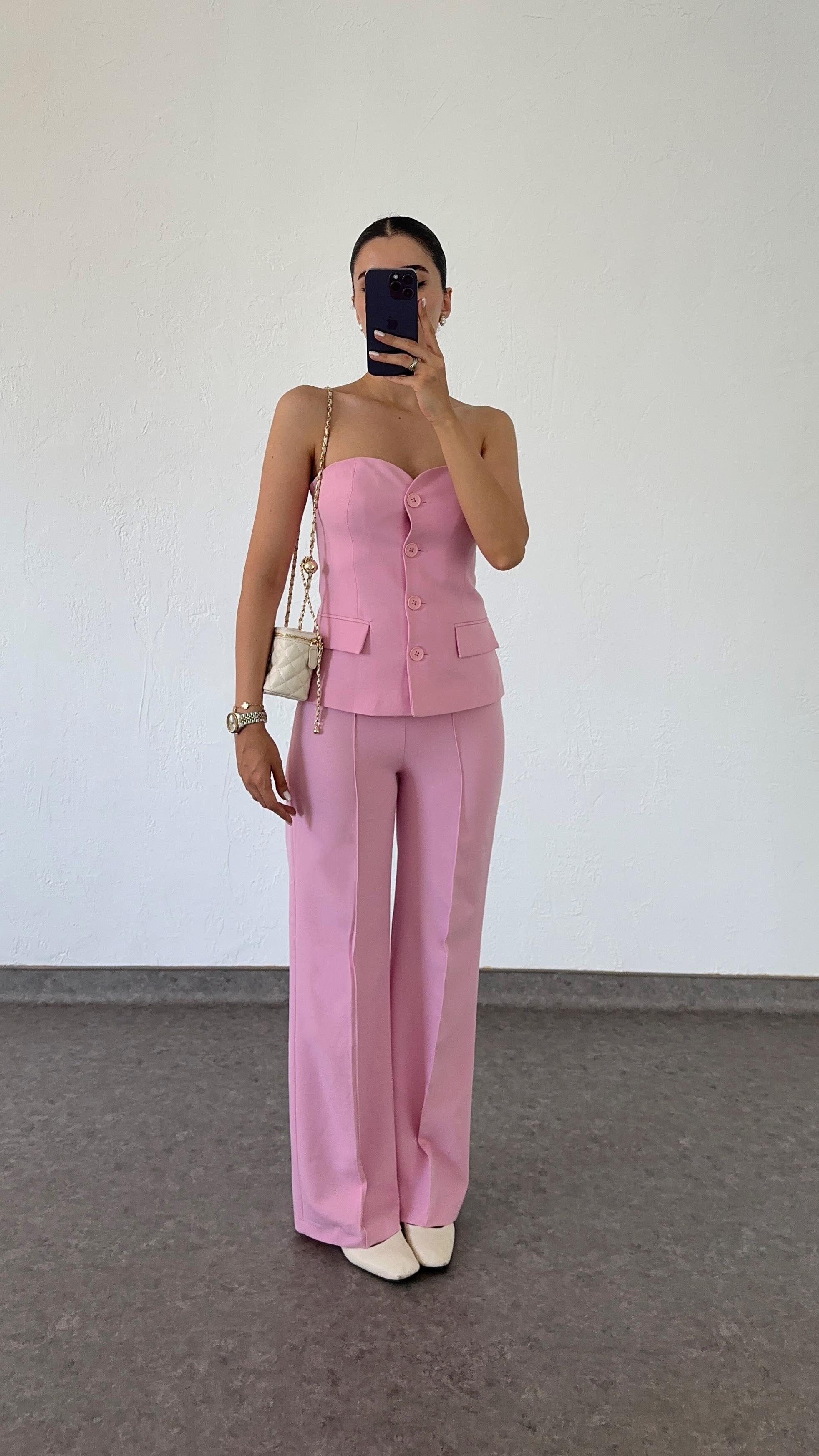 Pembe Yelek-Pantolon Takım