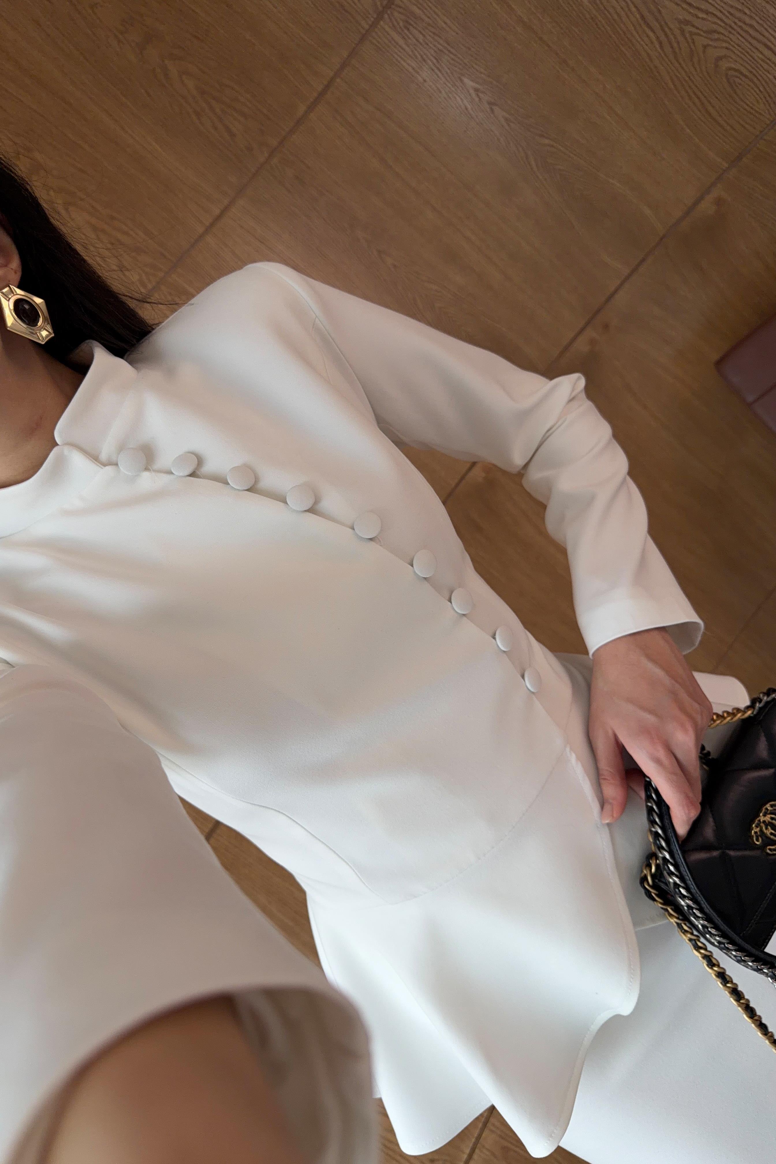 Peplum Beyaz Ceket-Etek Takım