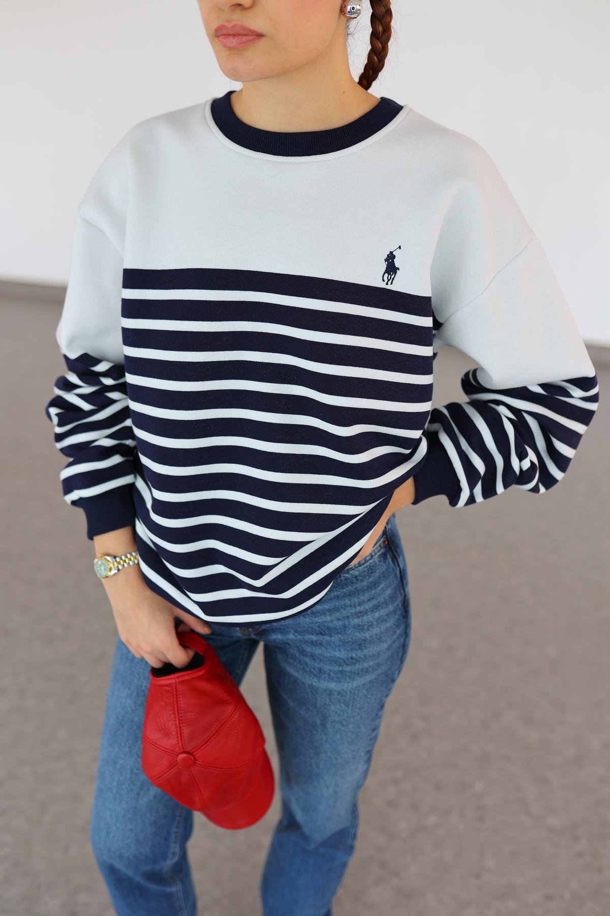 Polo Çizgili Sweat