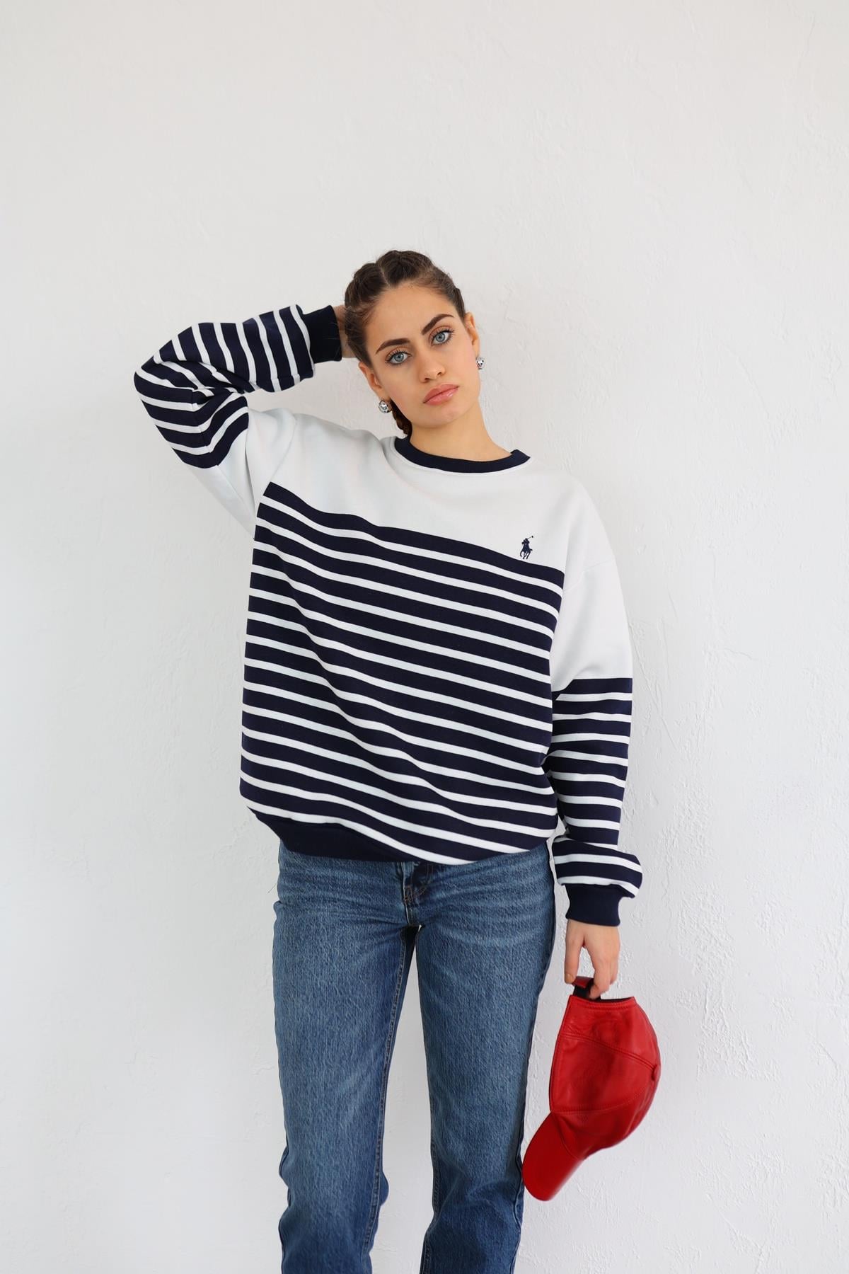 Polo Çizgili Sweat