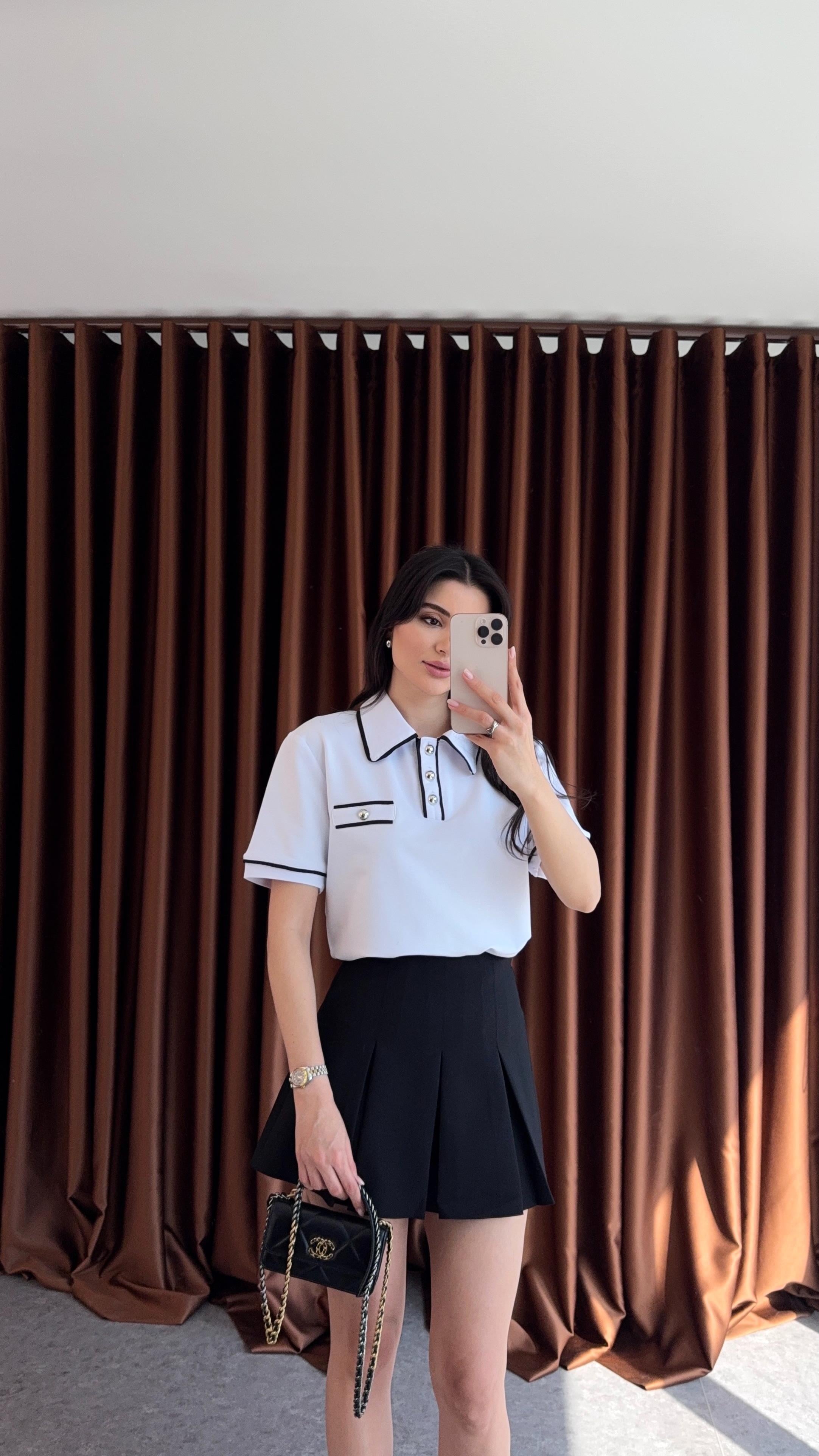 Polo Yaka Biyeli Beyaz Tshirt