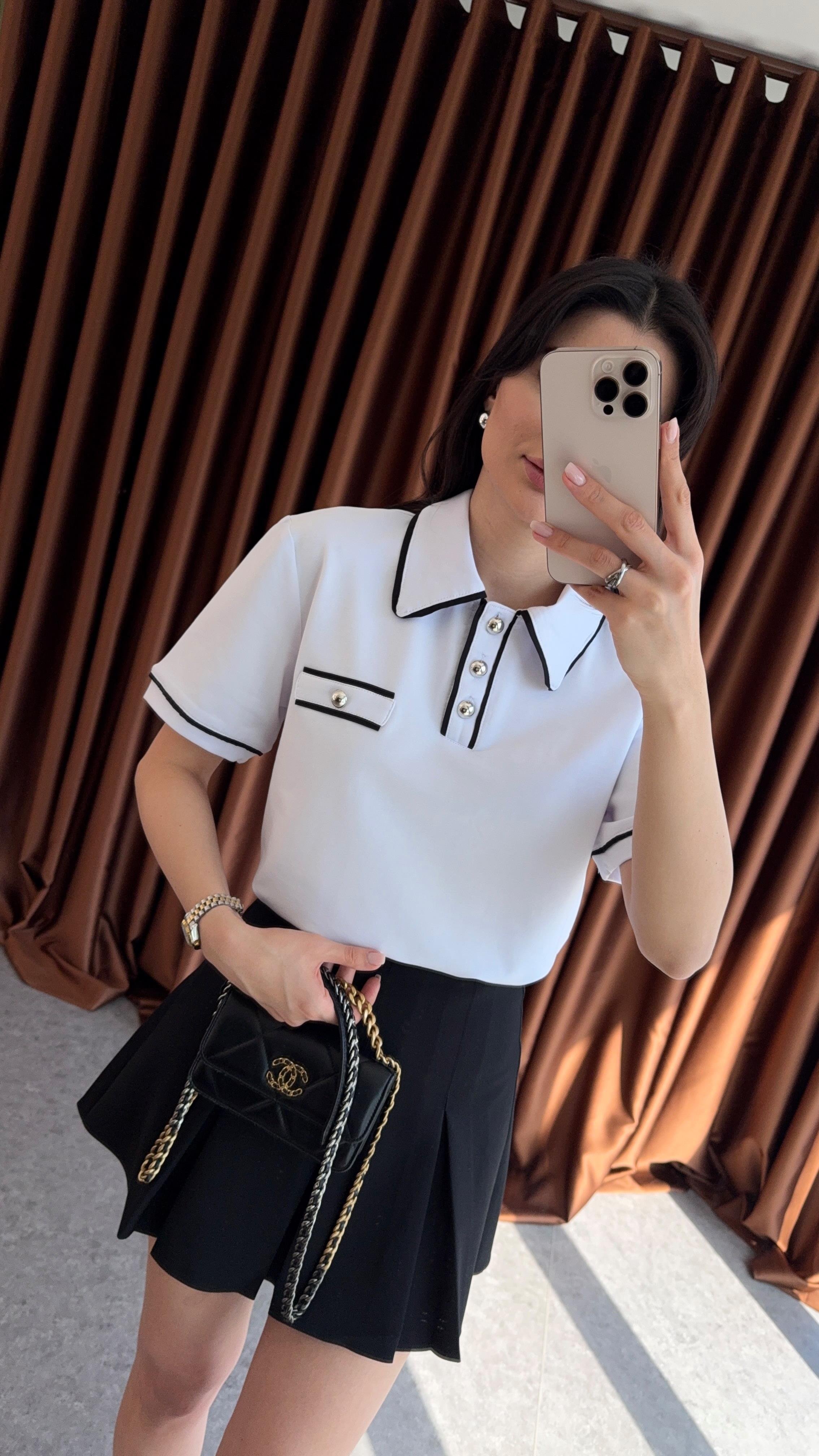 Polo Yaka Biyeli Beyaz Tshirt
