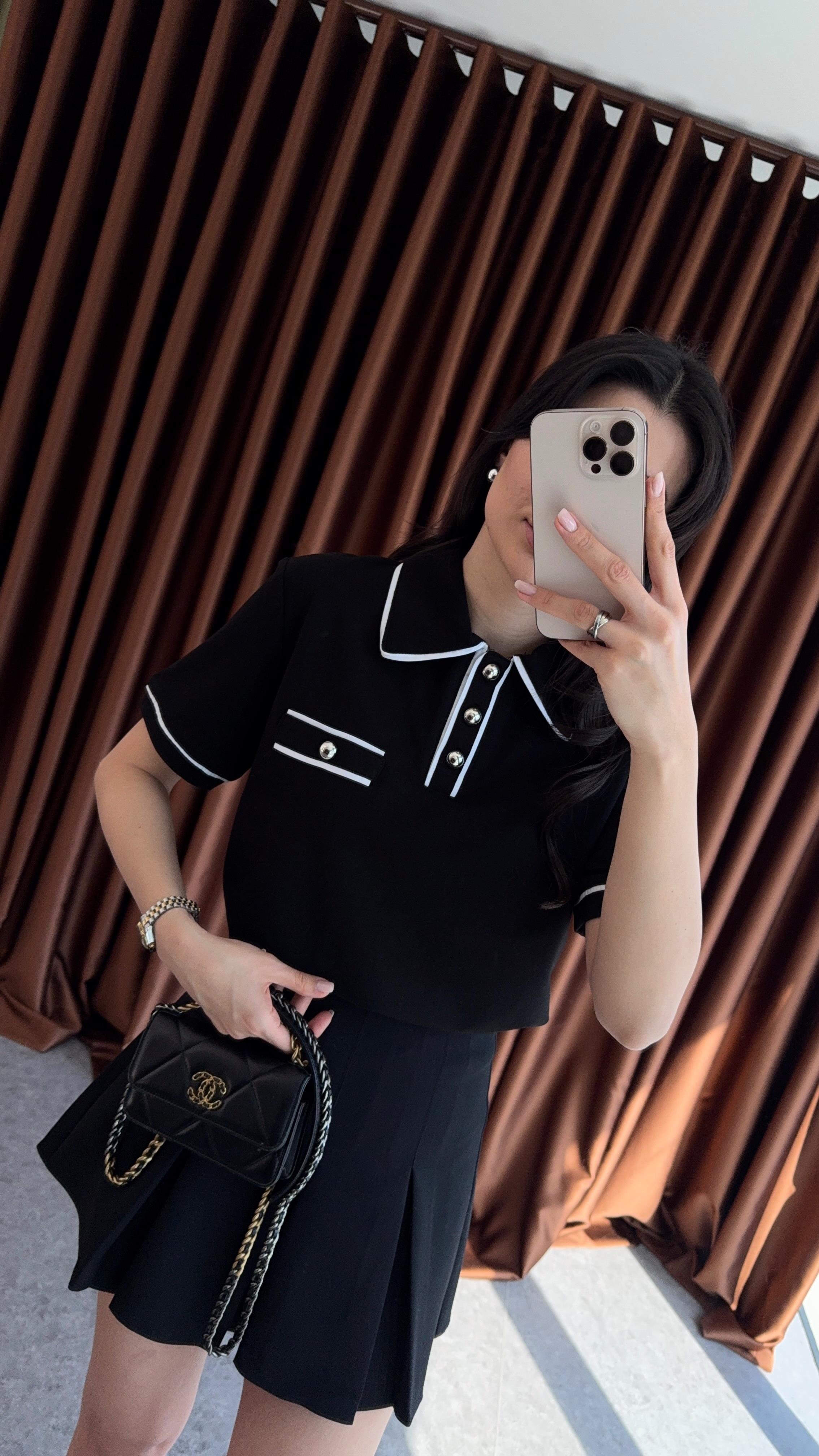 Polo Yaka Biyeli Siyah Tshirt