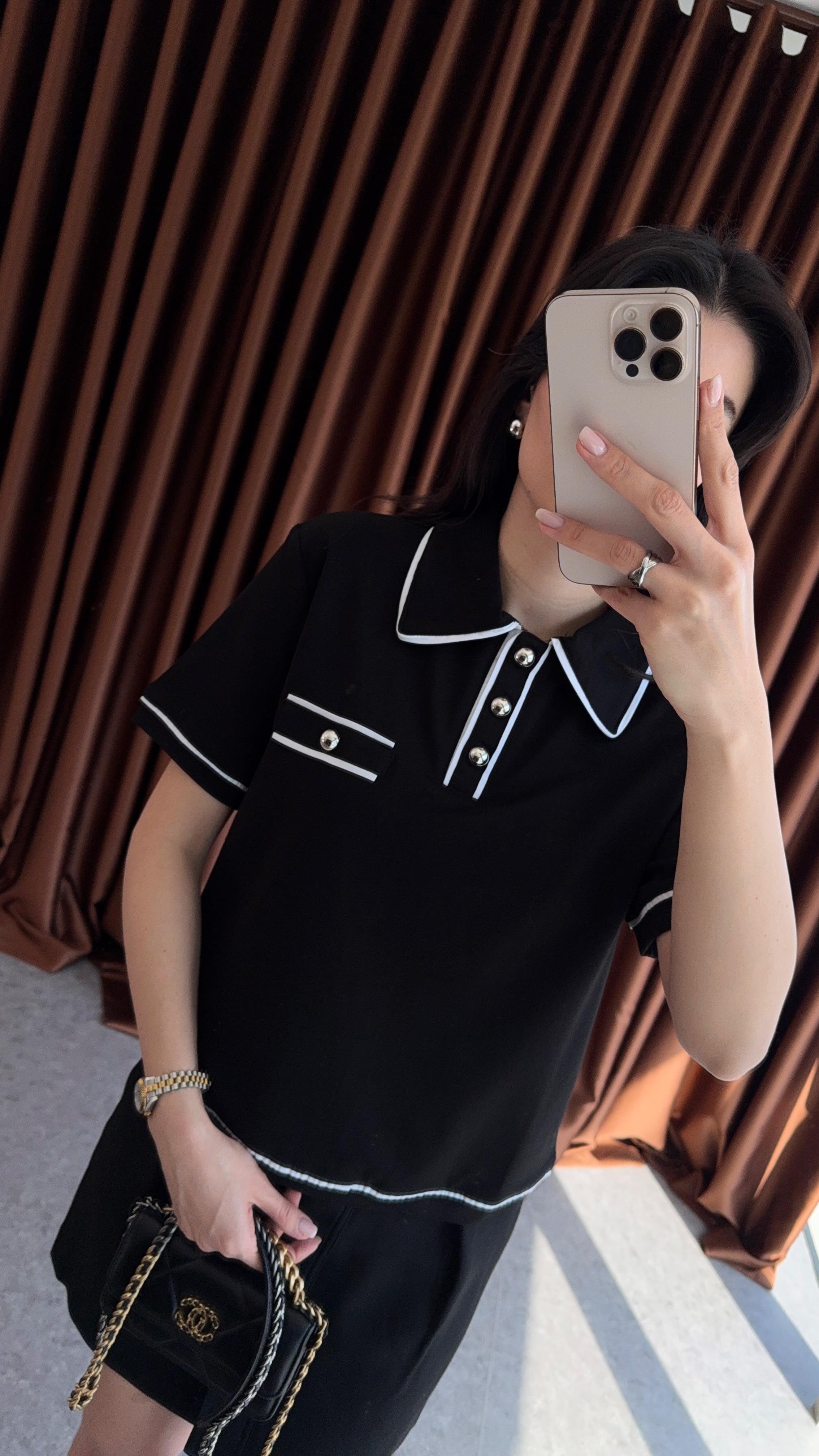 Polo Yaka Biyeli Siyah Tshirt