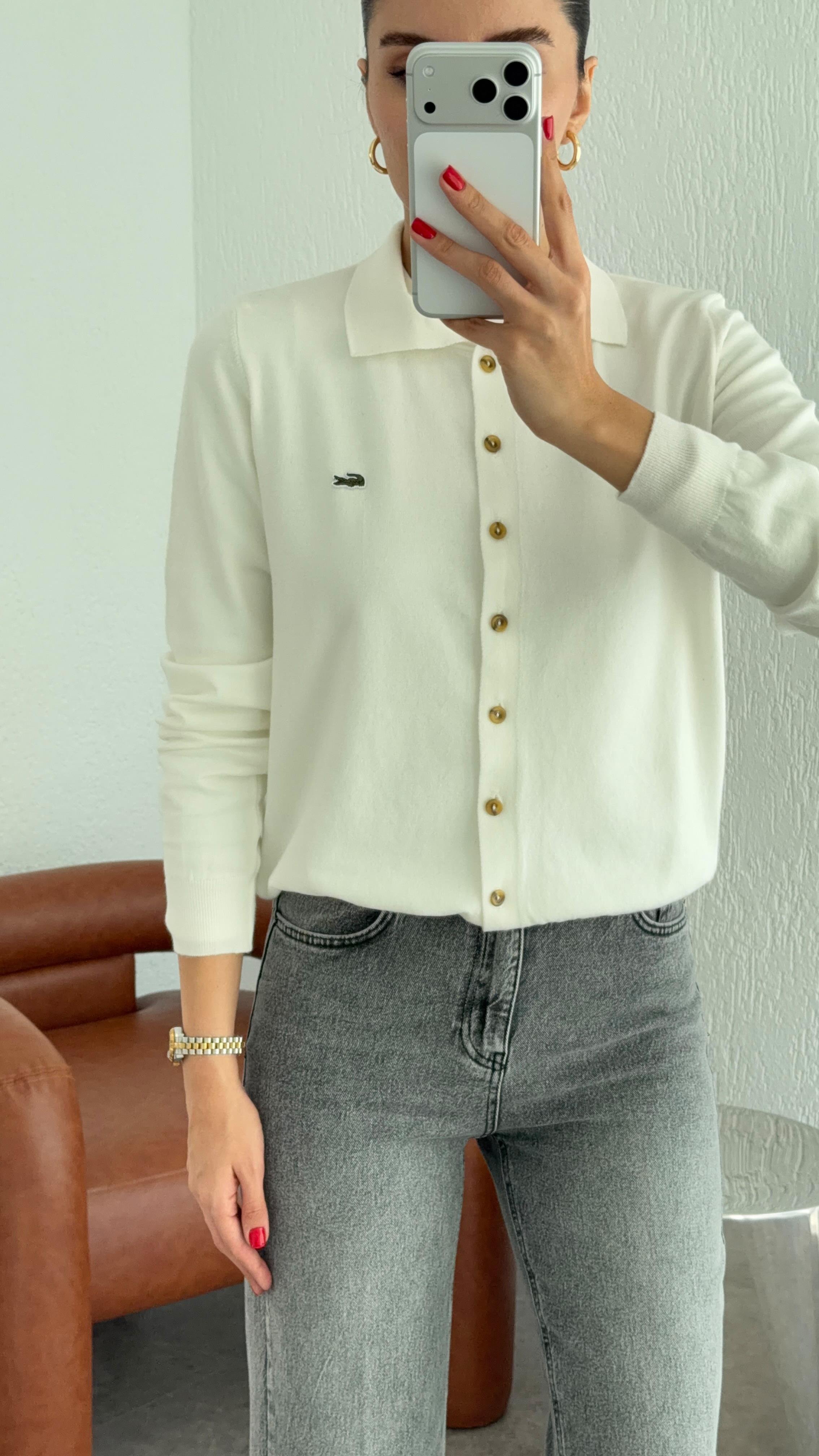 Polo Yaka Ekru Hırka