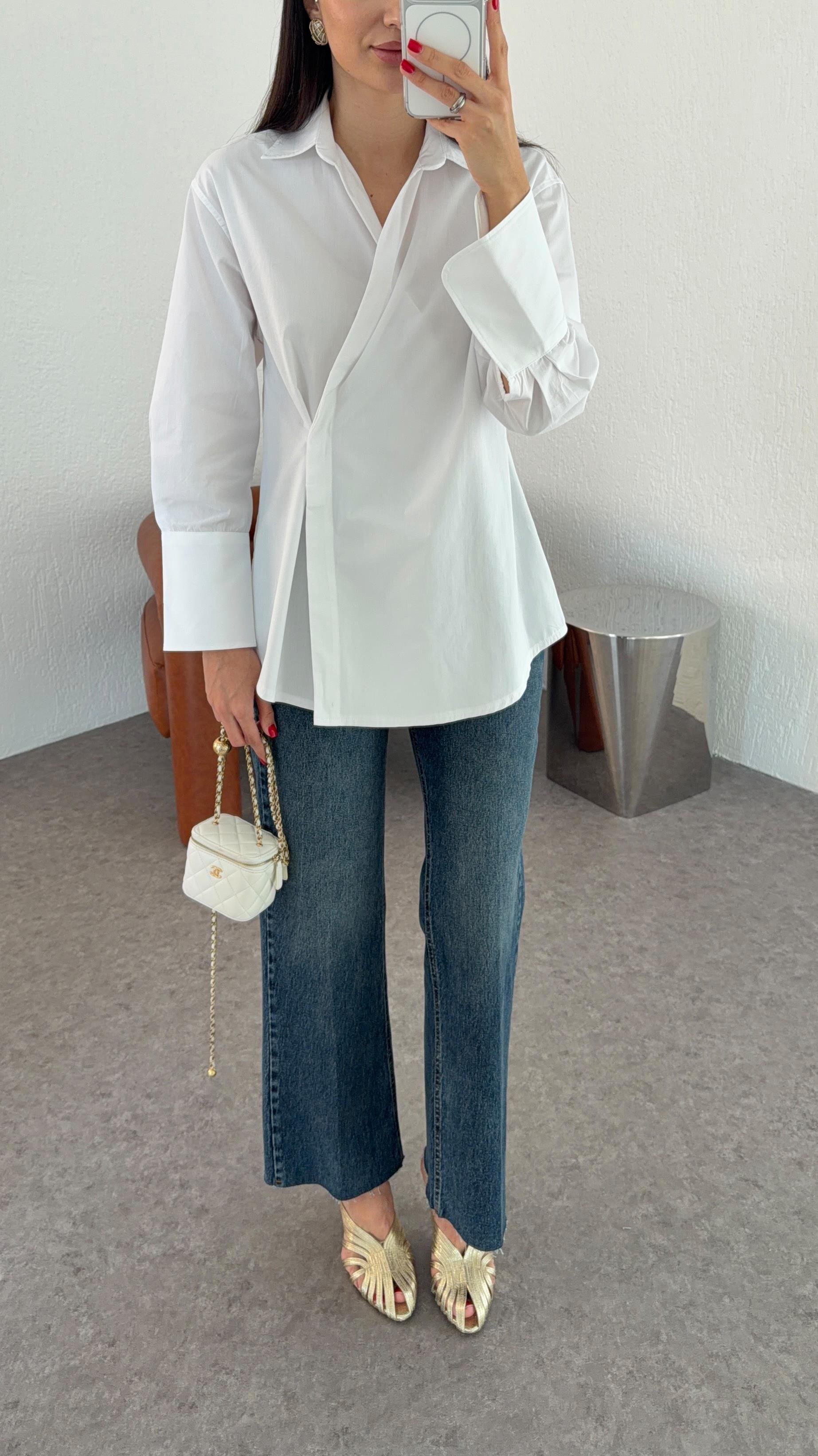 Poplin Beyaz Kruvaze Gömlek