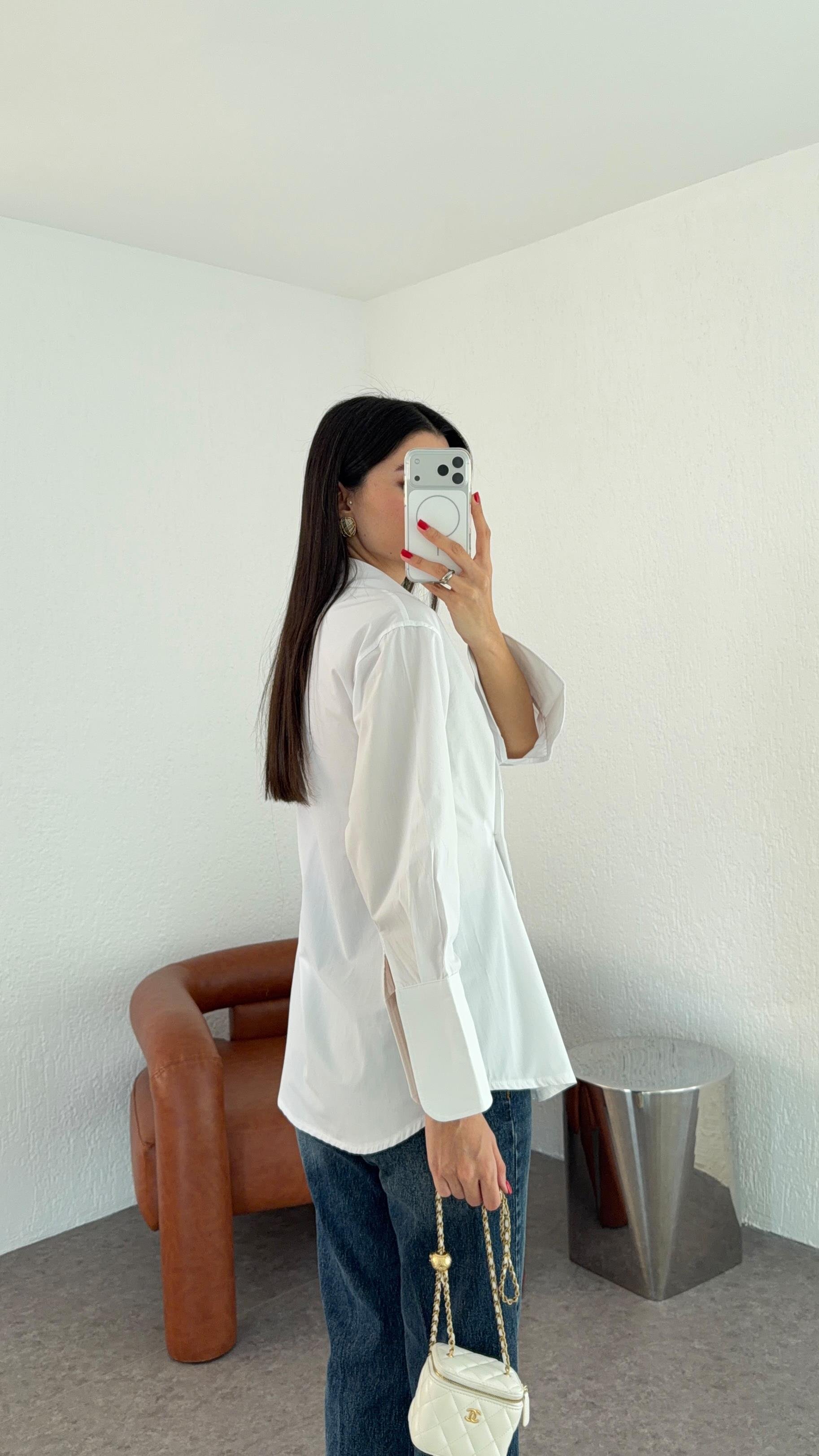 Poplin Beyaz Kruvaze Gömlek