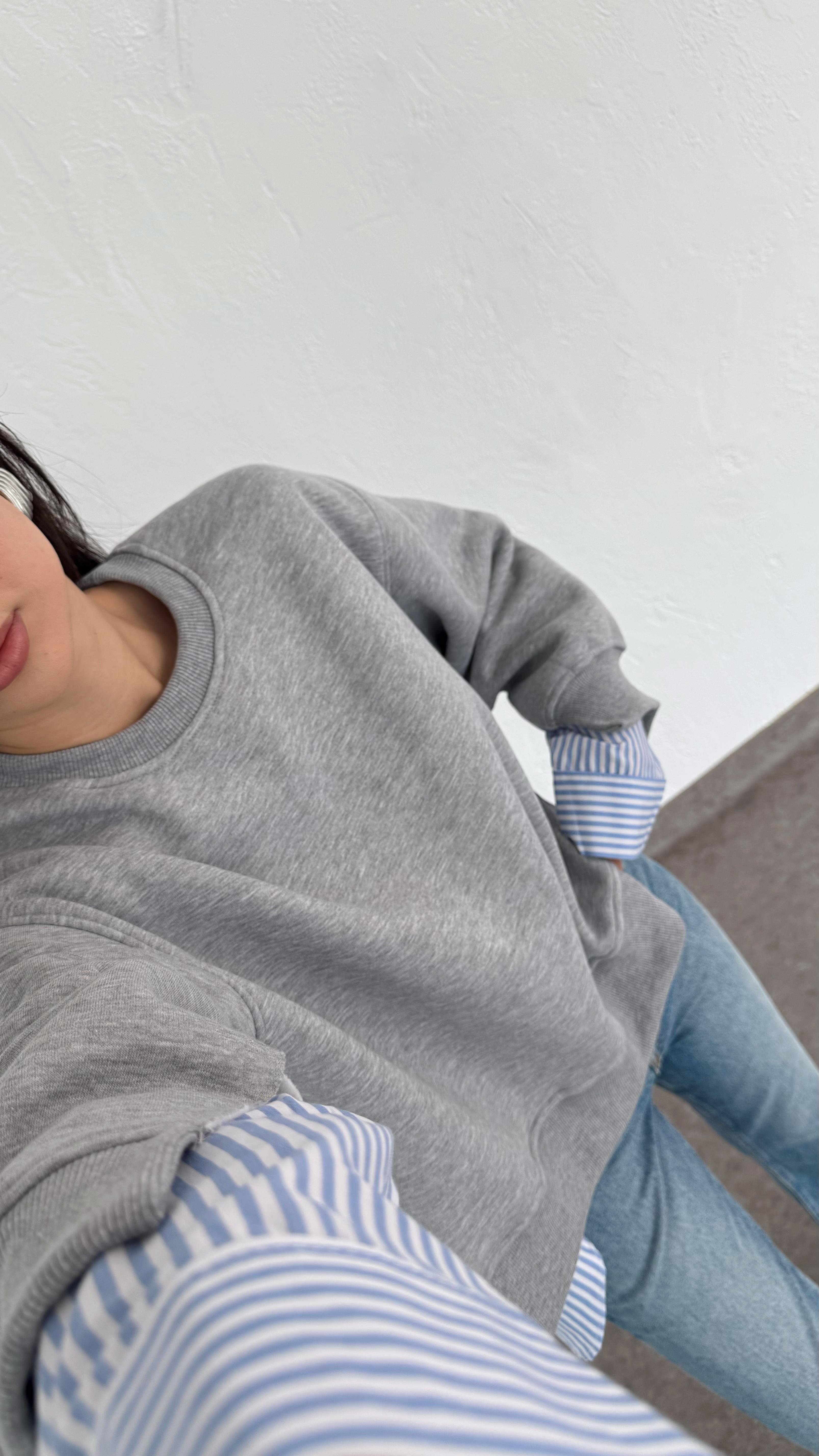 Poplin Detaylı Gri Sweat