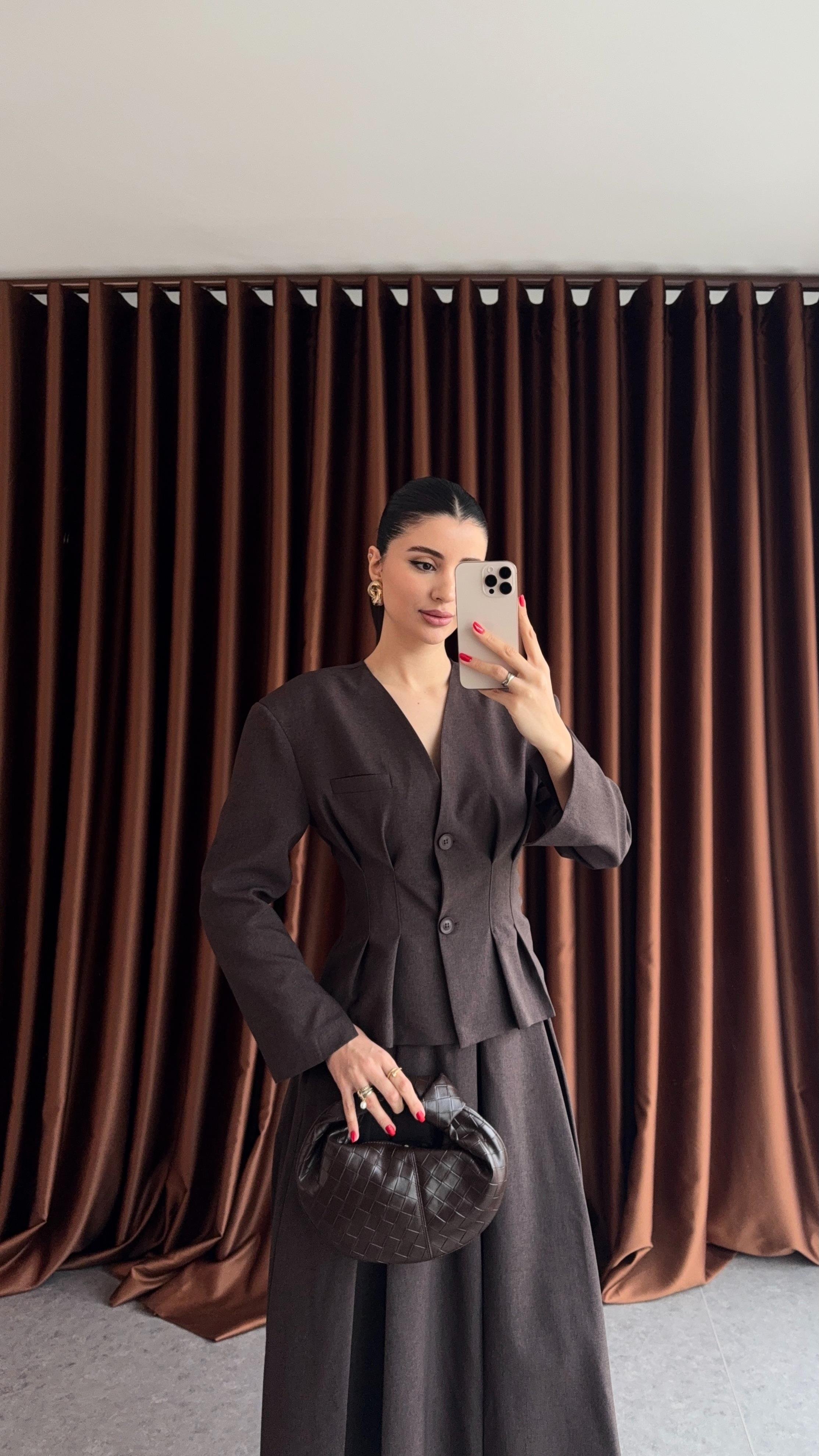 Premium Acı Kahve Ceket-Etek Takım
