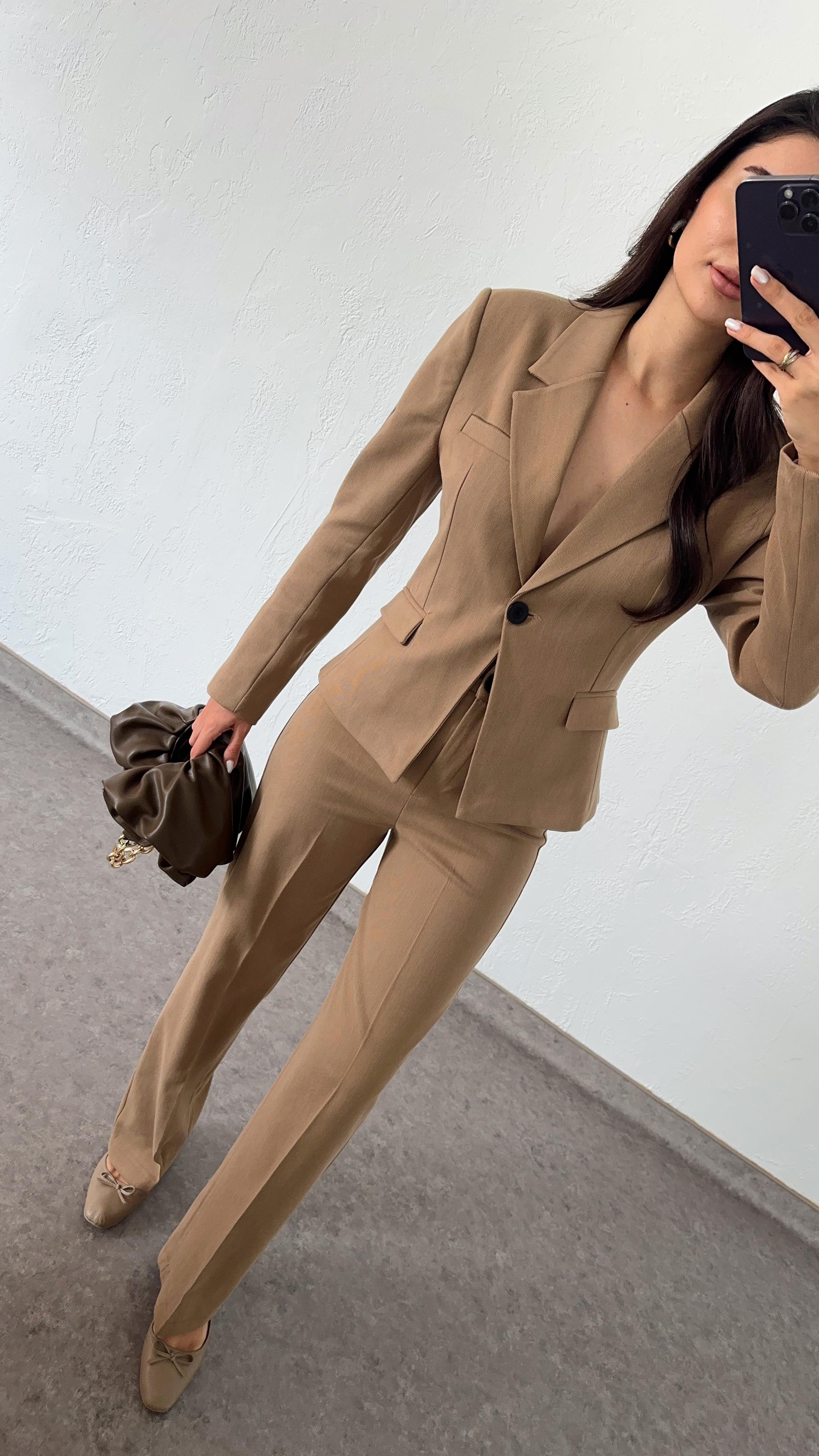 Premium Belden Oturtmalı Camel Takım