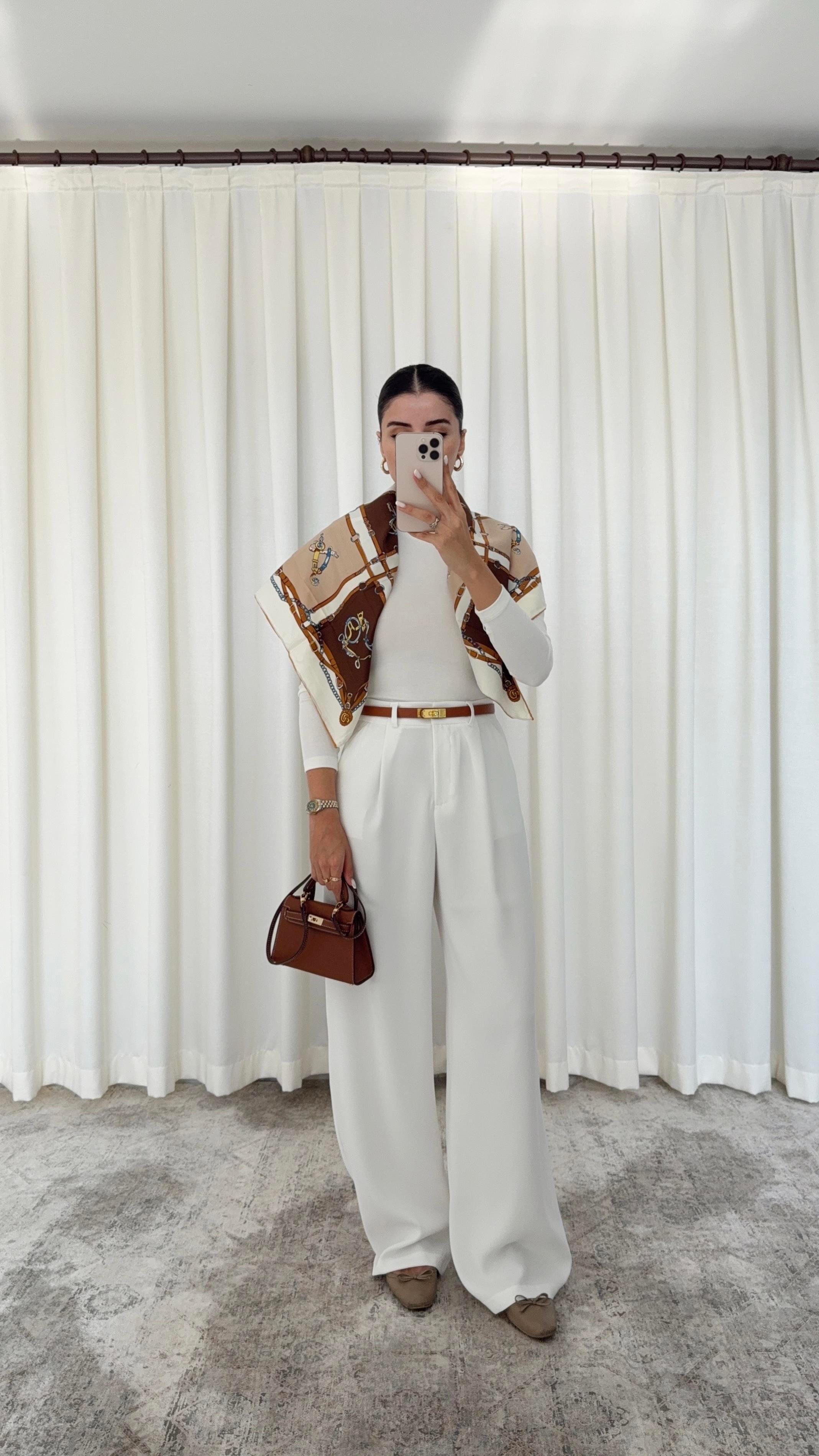 Premium Beyaz Palazzo Pantolon