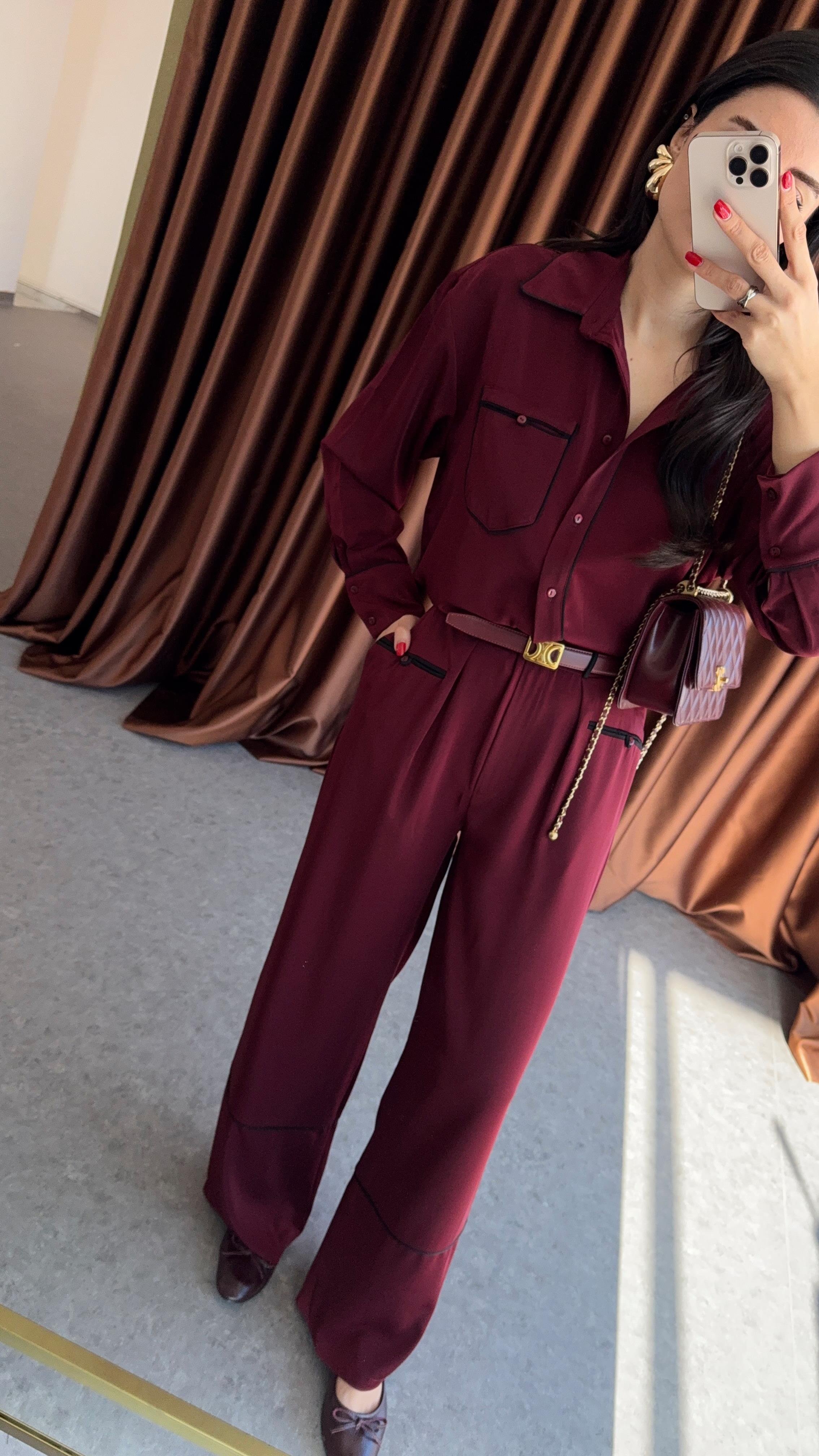 Premium Bordo Saten Takım