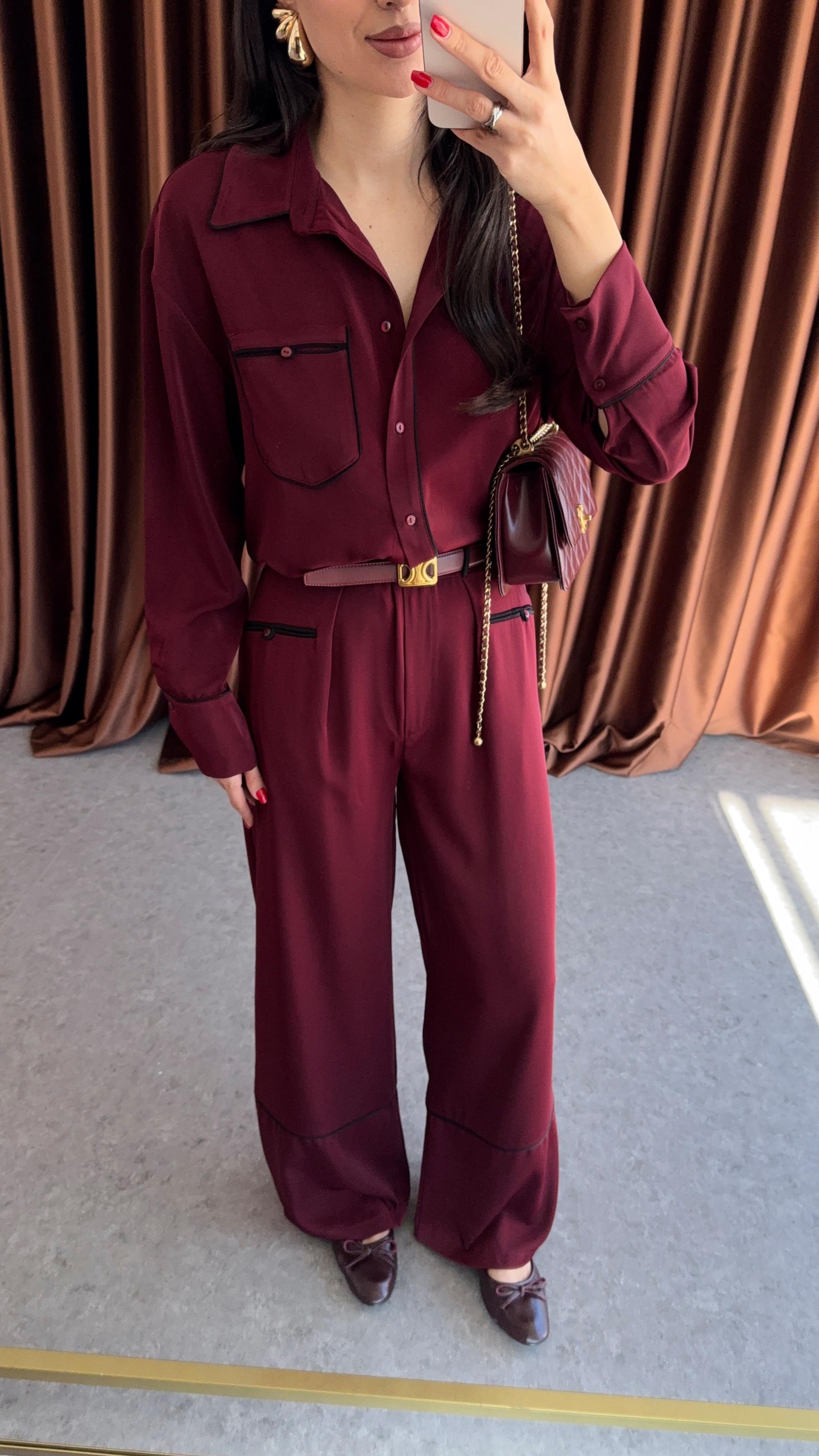 Premium Bordo Saten Takım