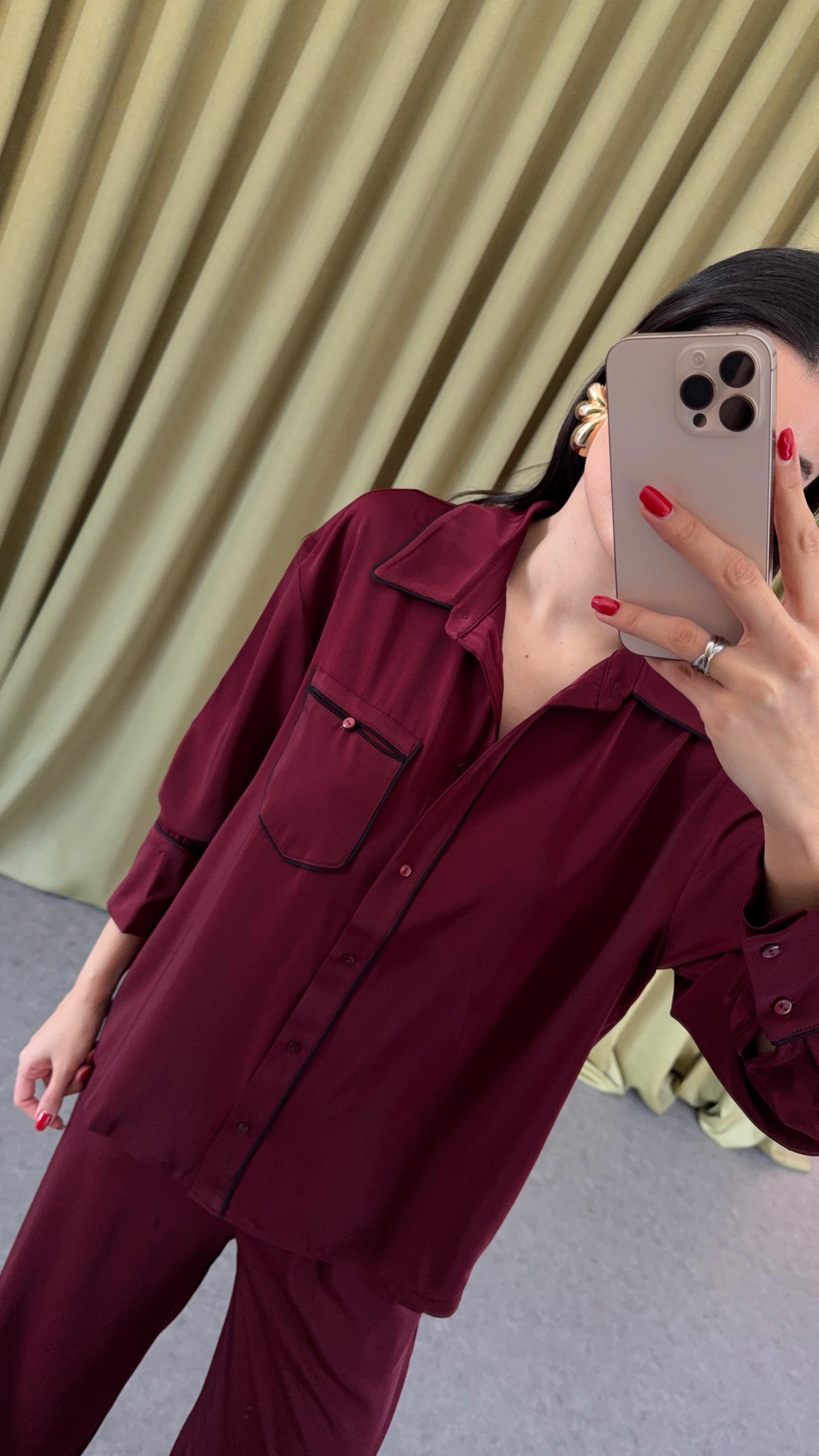 Premium Bordo Saten Takım