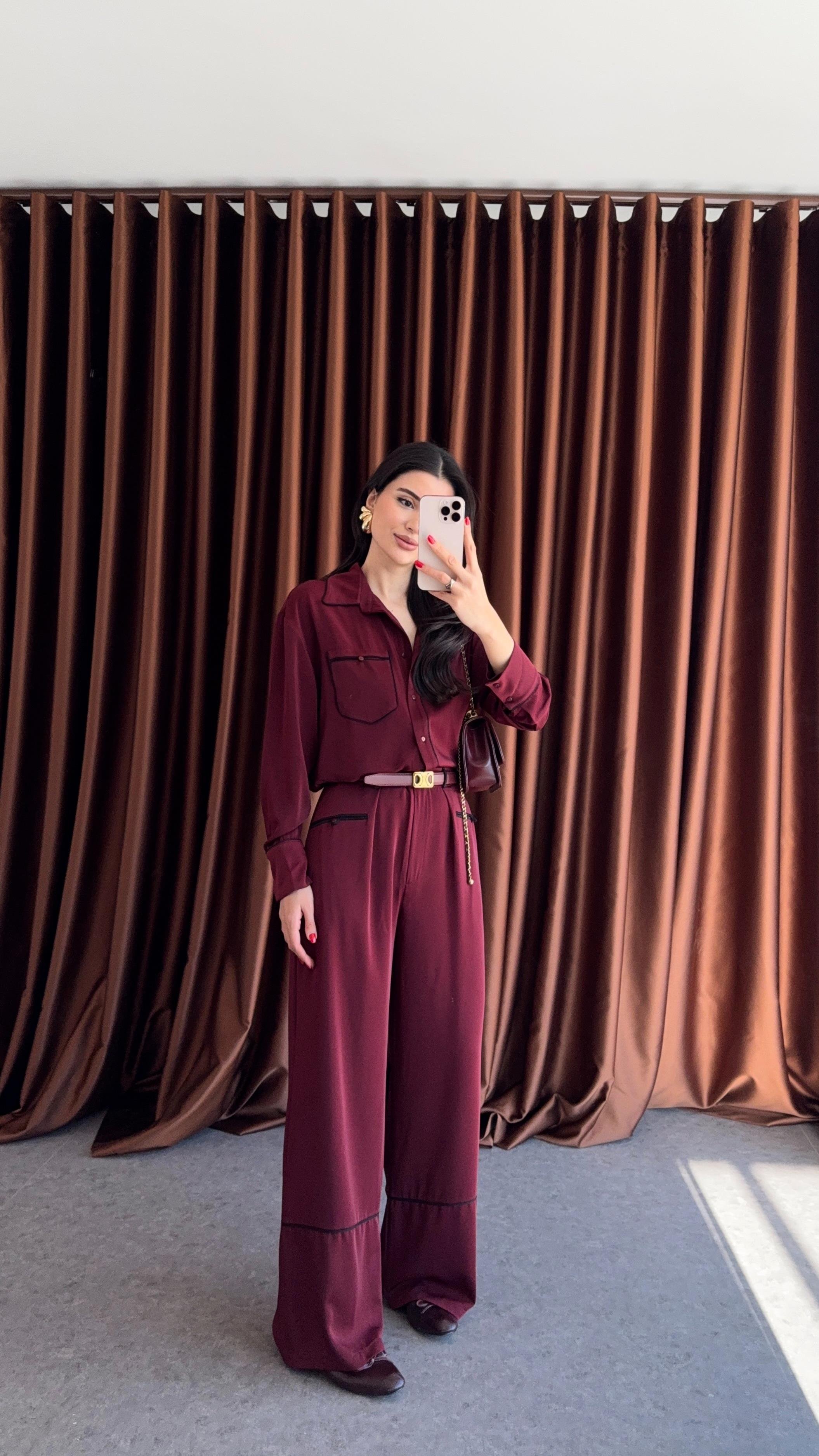 Premium Bordo Saten Takım