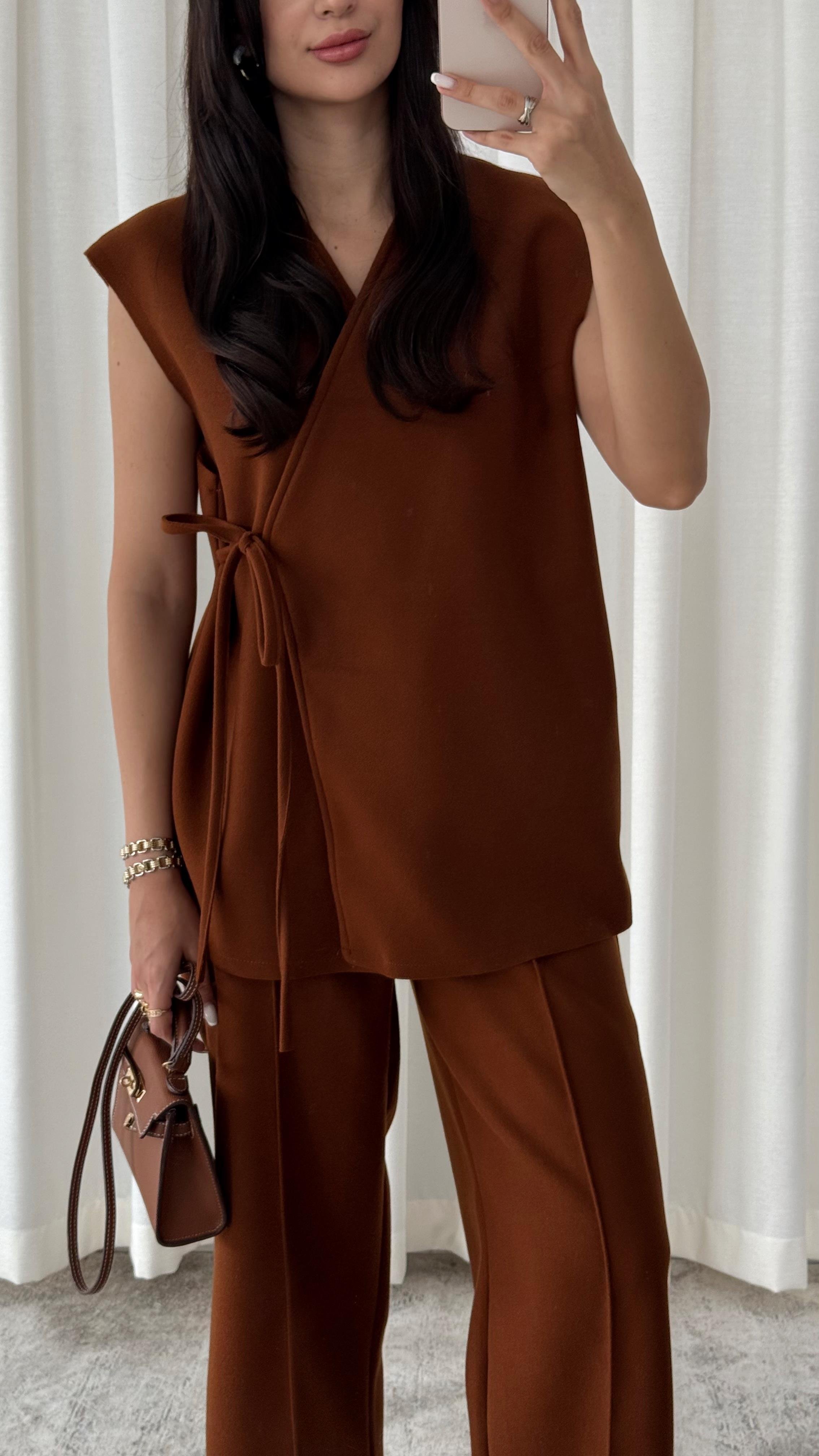 Premium Kaşe Tarçın Yelek-Pantolon Takım
