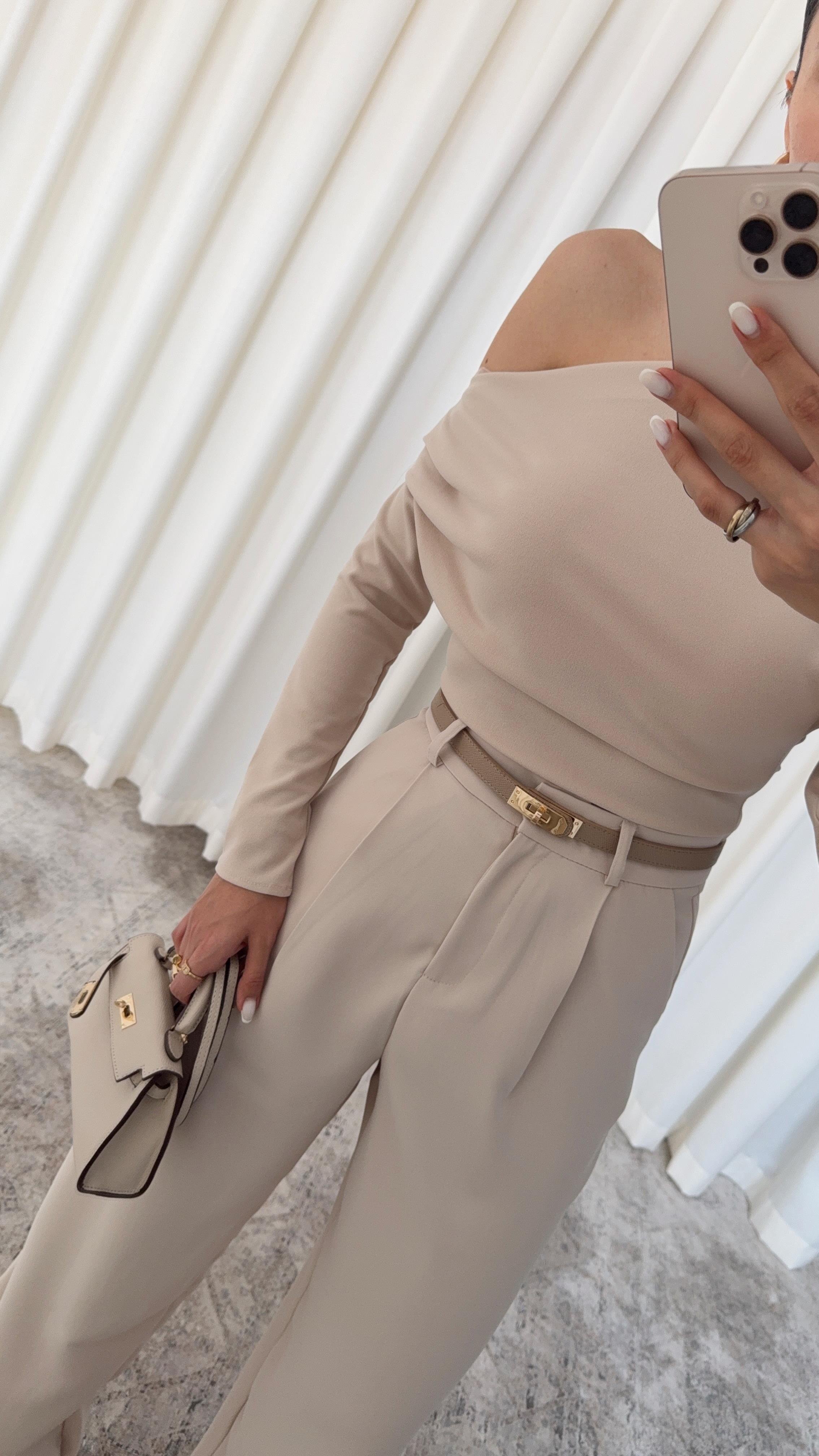 Premium Krem Palazzo Pantolon