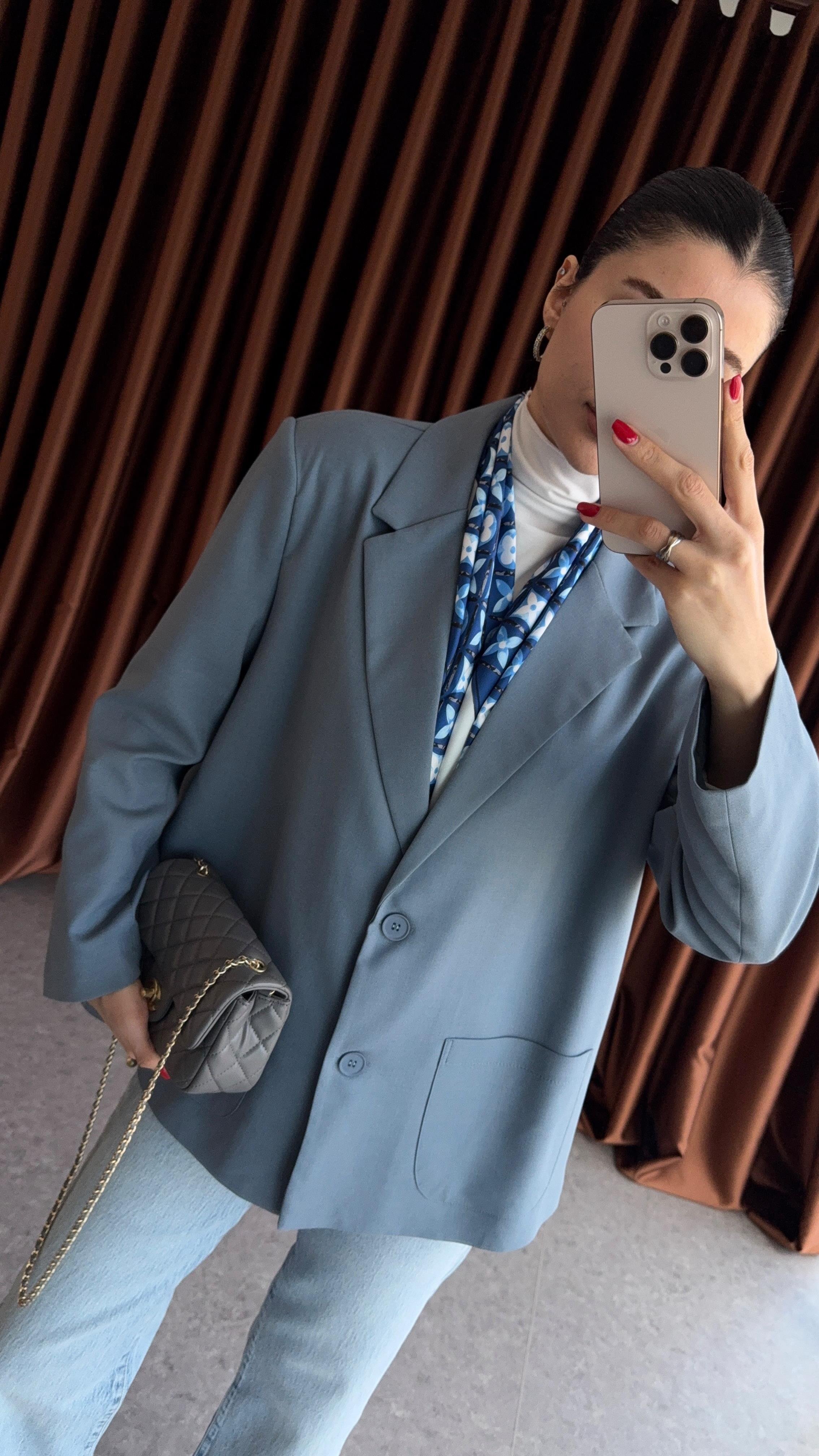 Premium Mavi Blazer Ceket