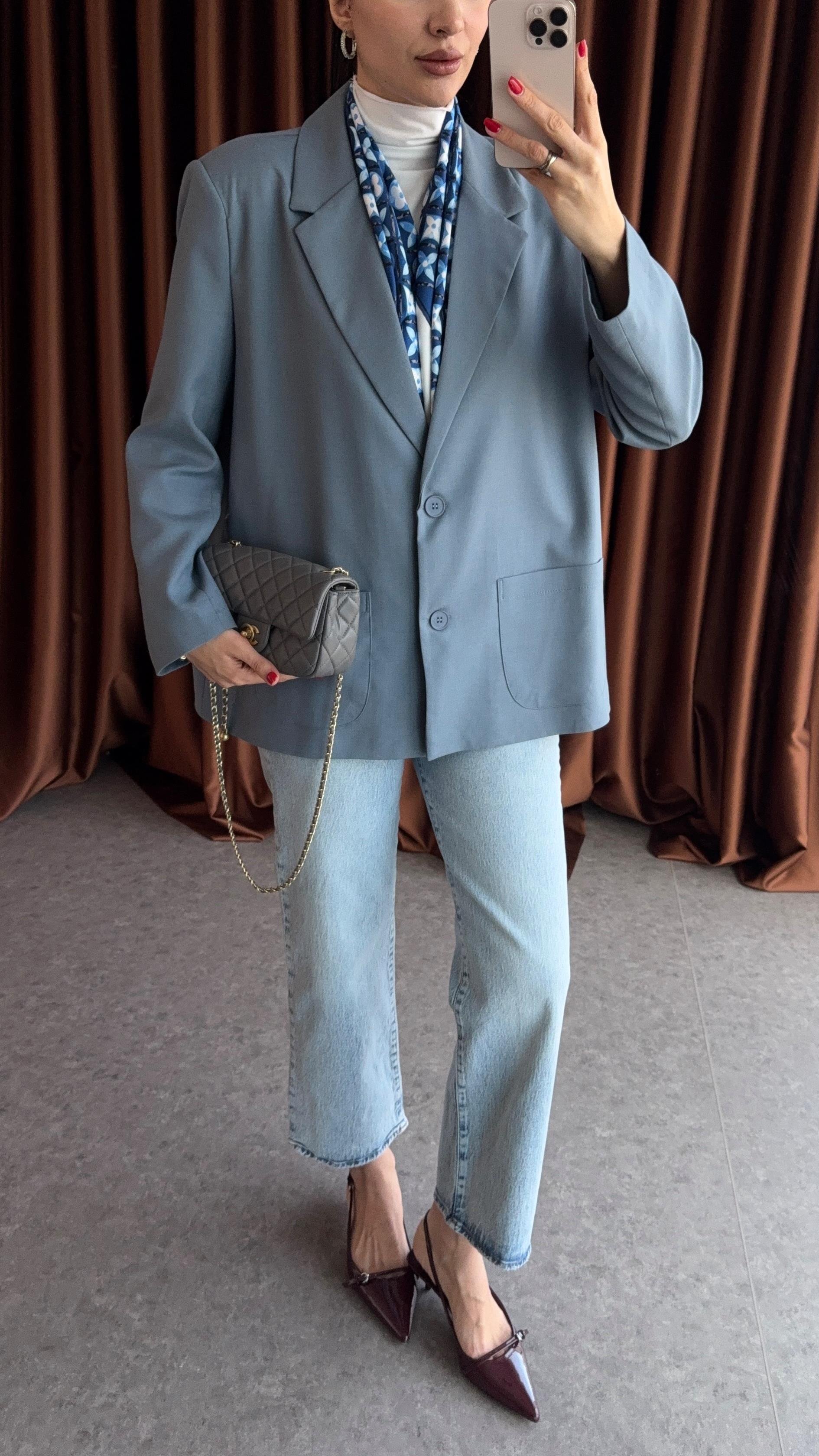 Premium Mavi Blazer Ceket