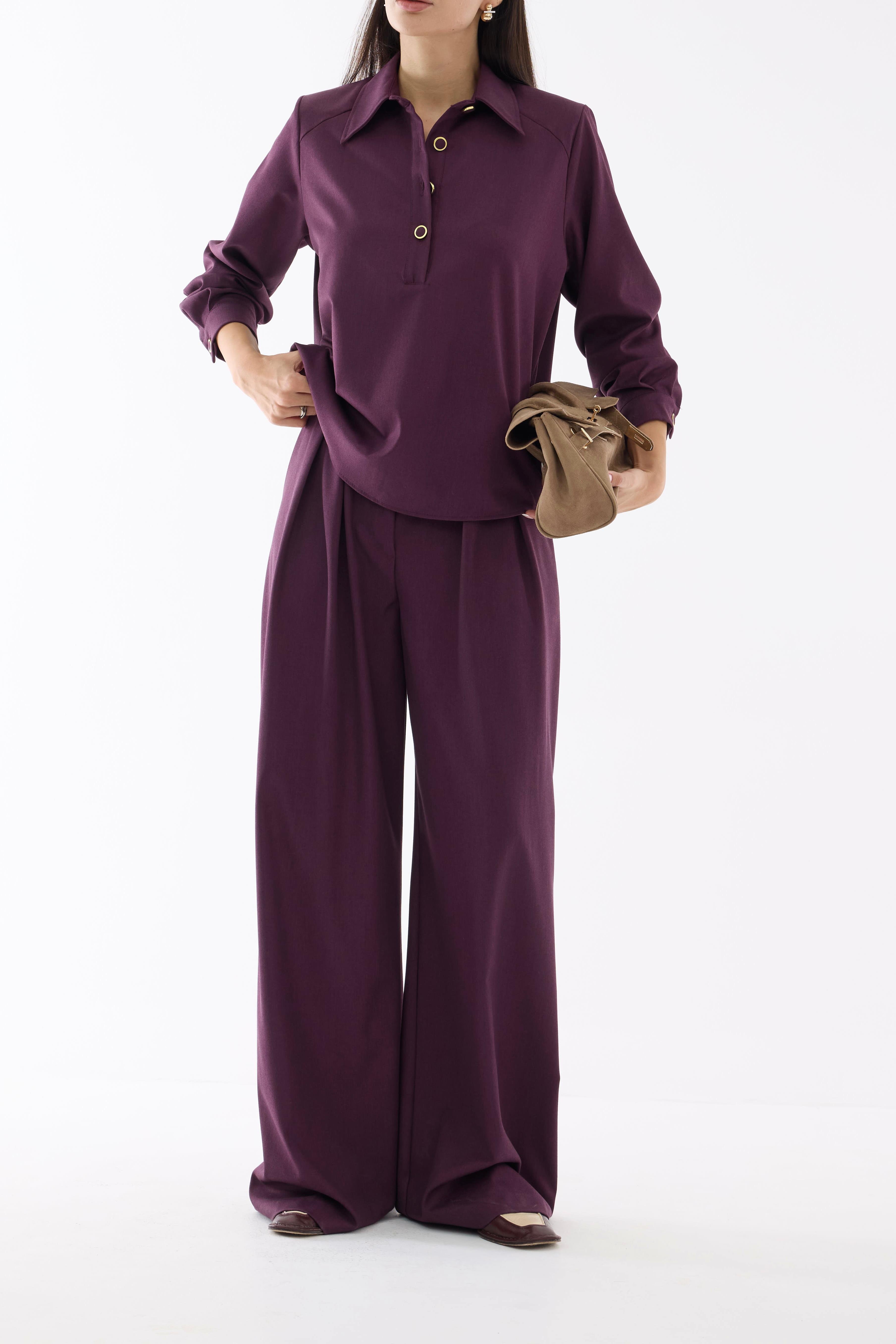 Premium Polo Yaka Mürdüm Bluz