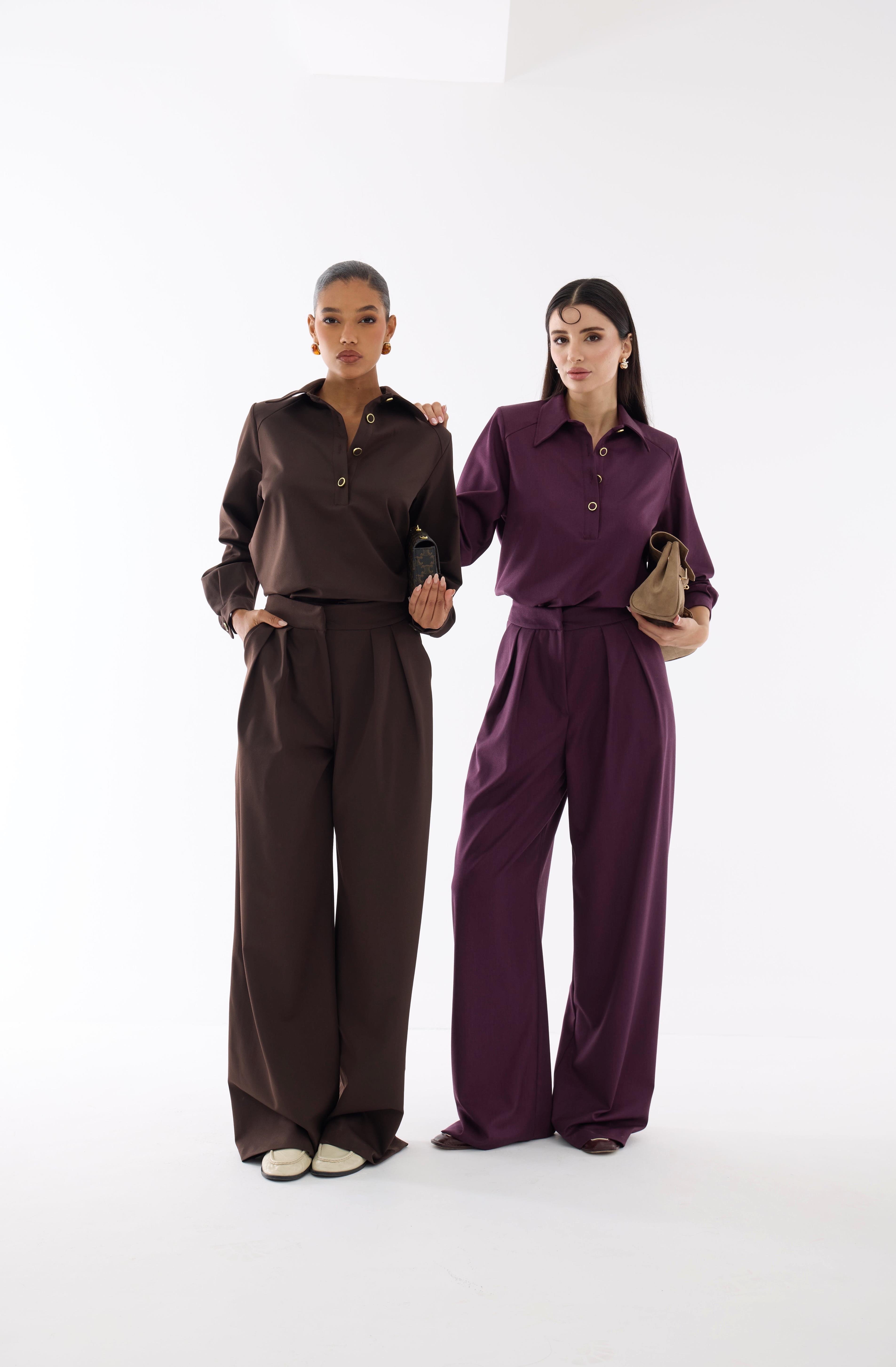 Premium Polo Yaka Mürdüm Bluz