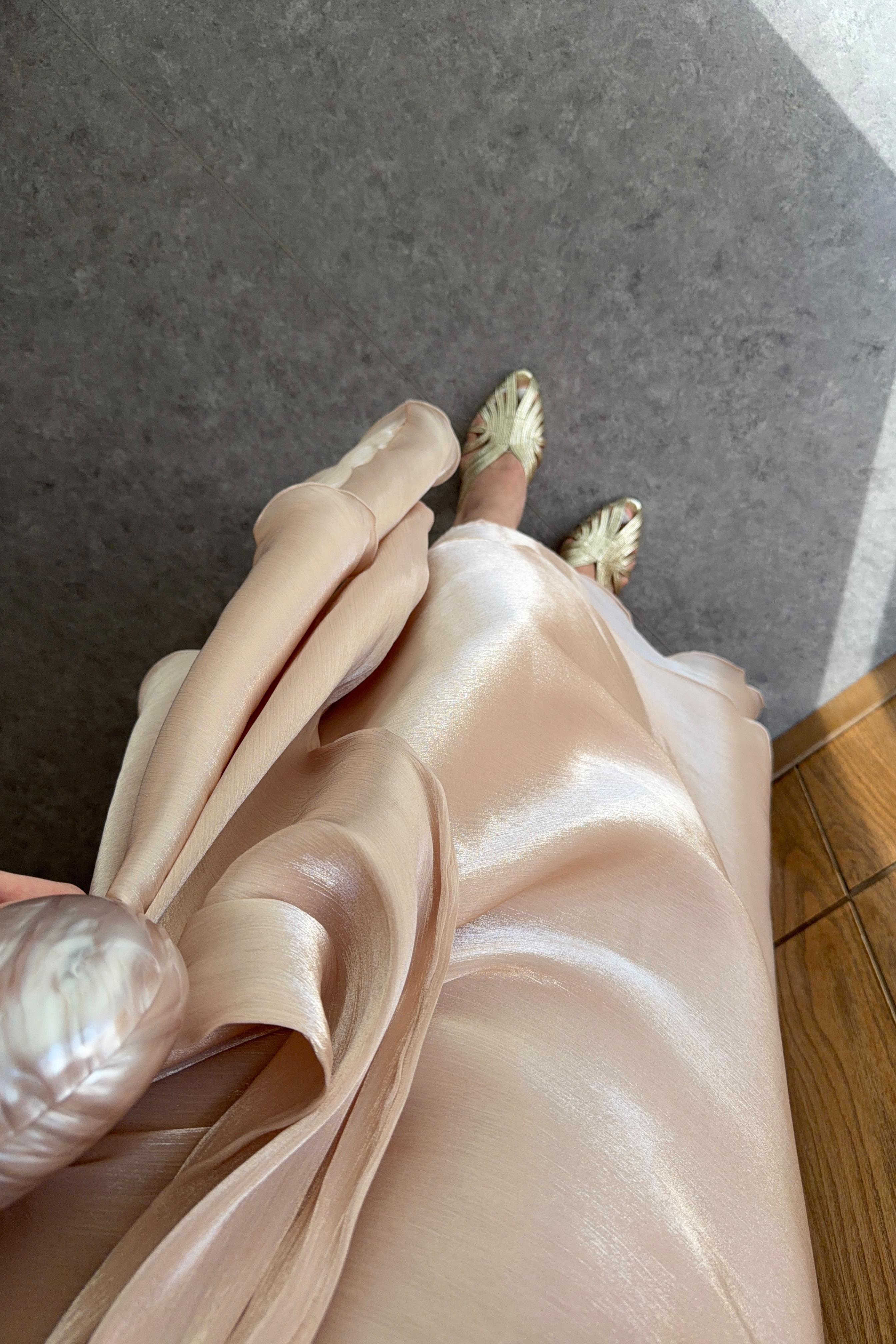 Pudra Parlak Maxi Elbise