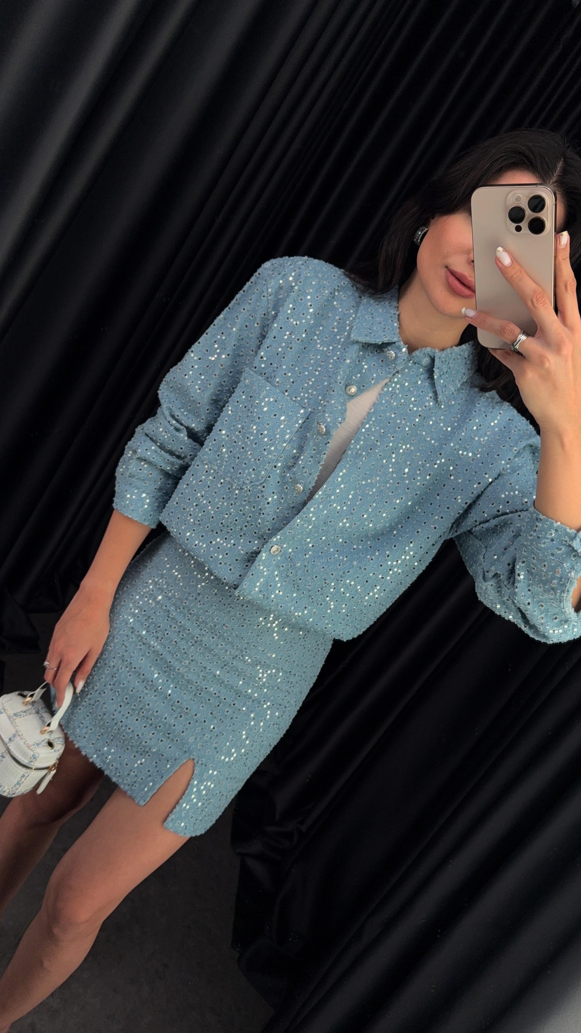 Pullu Denim Etek