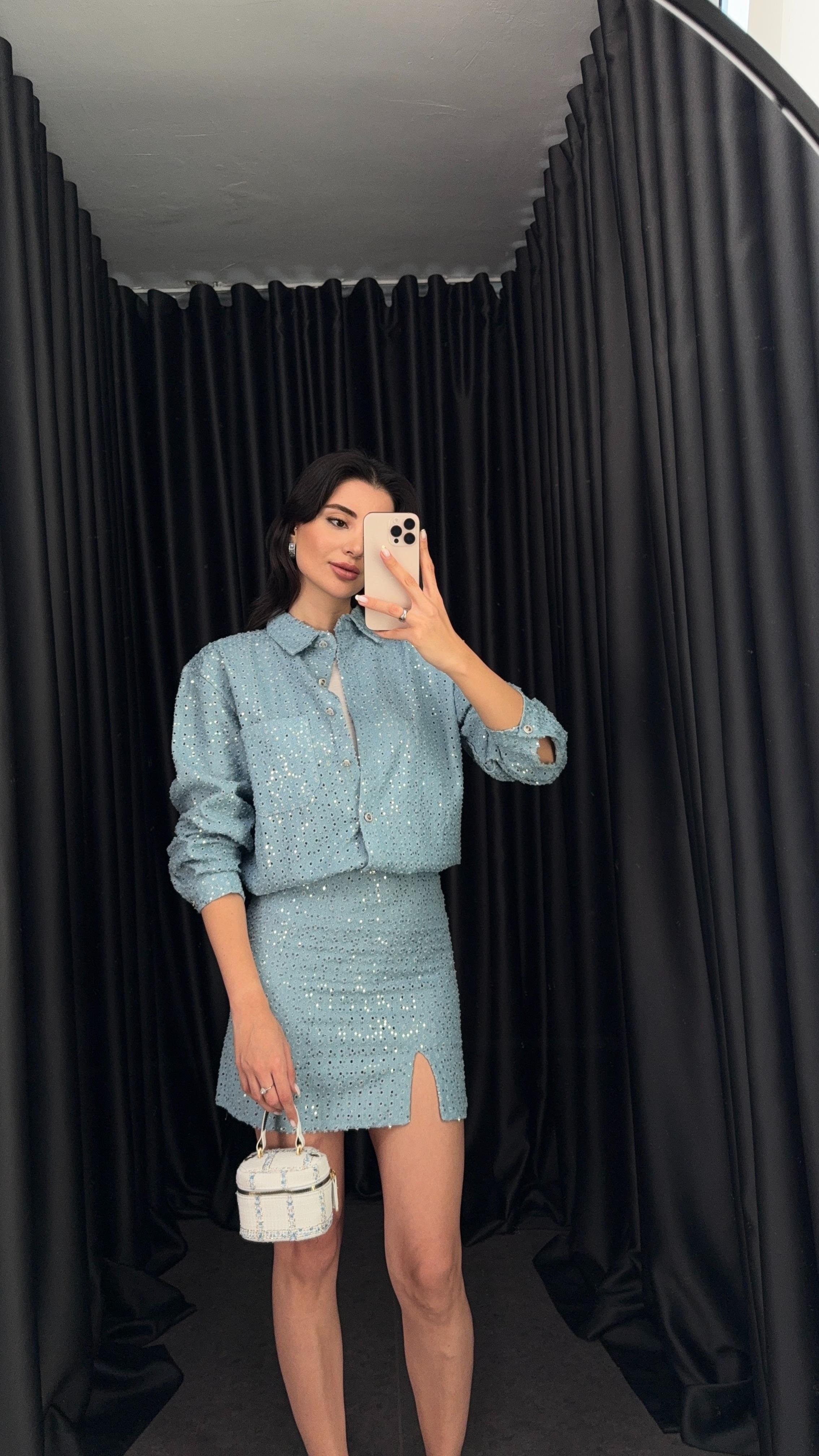 Pullu Denim Etek