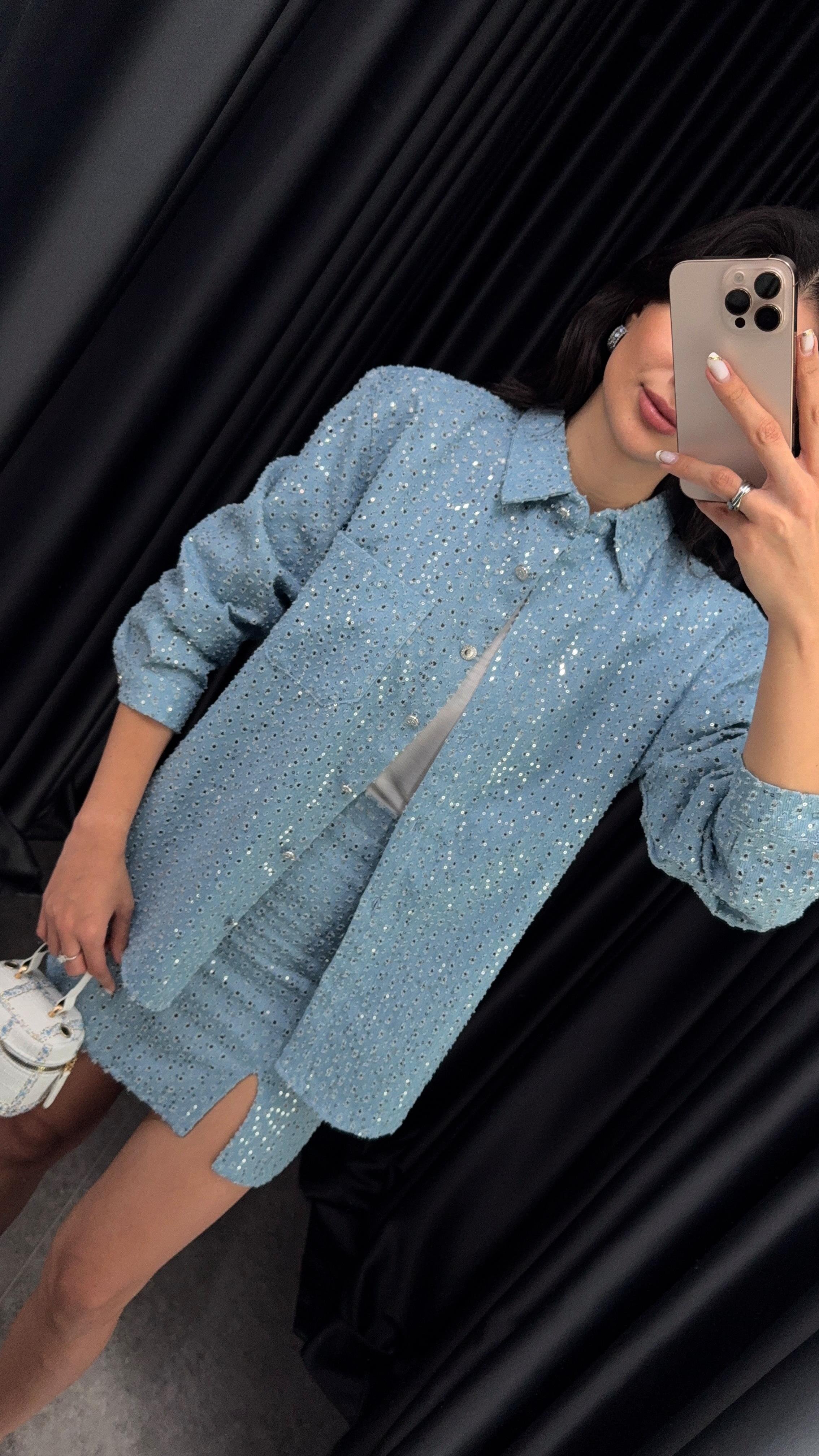 Pullu Denim Gömlek