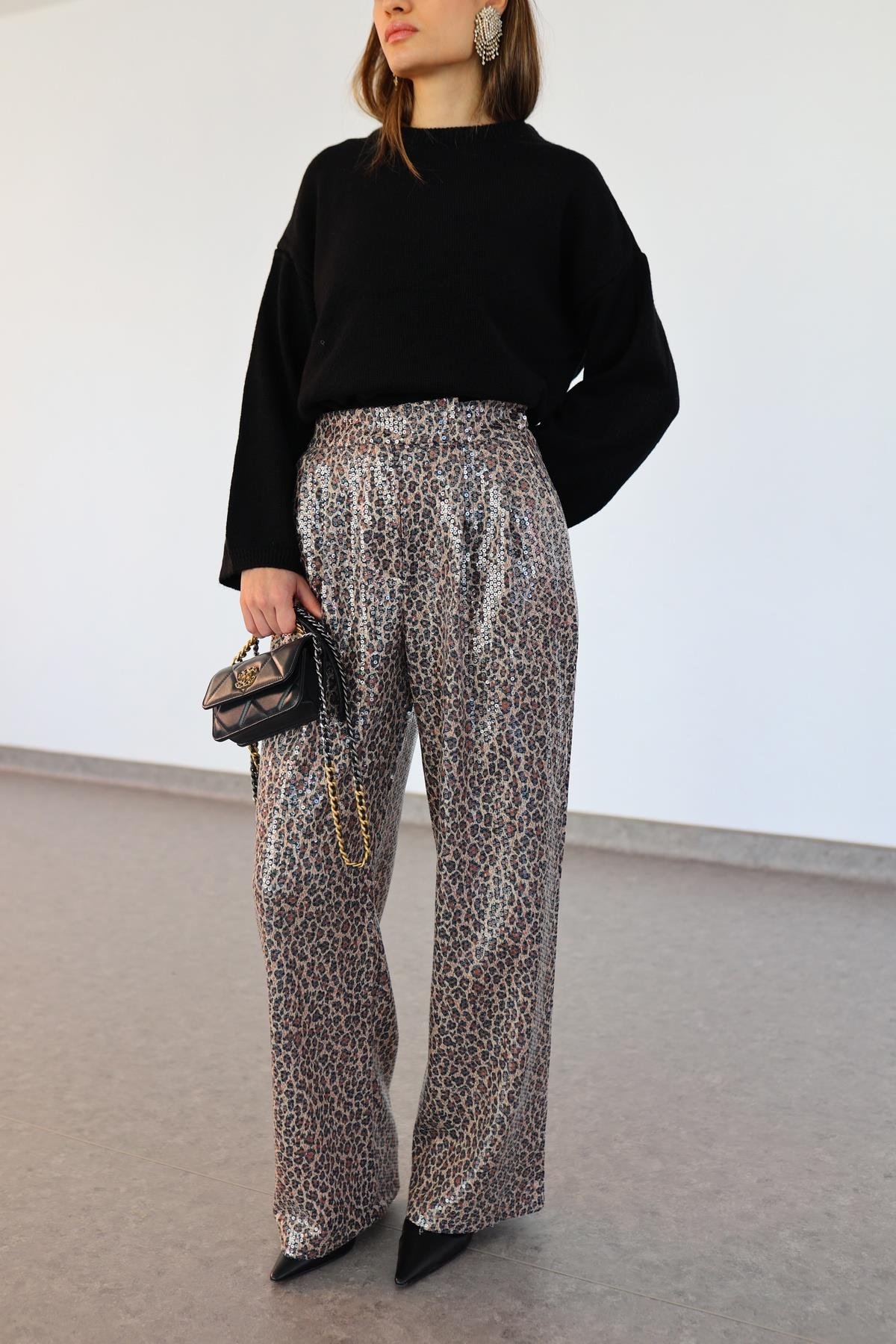 Pullu Leopar Pantolon