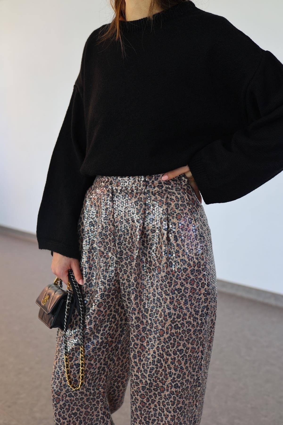 Pullu Leopar Pantolon