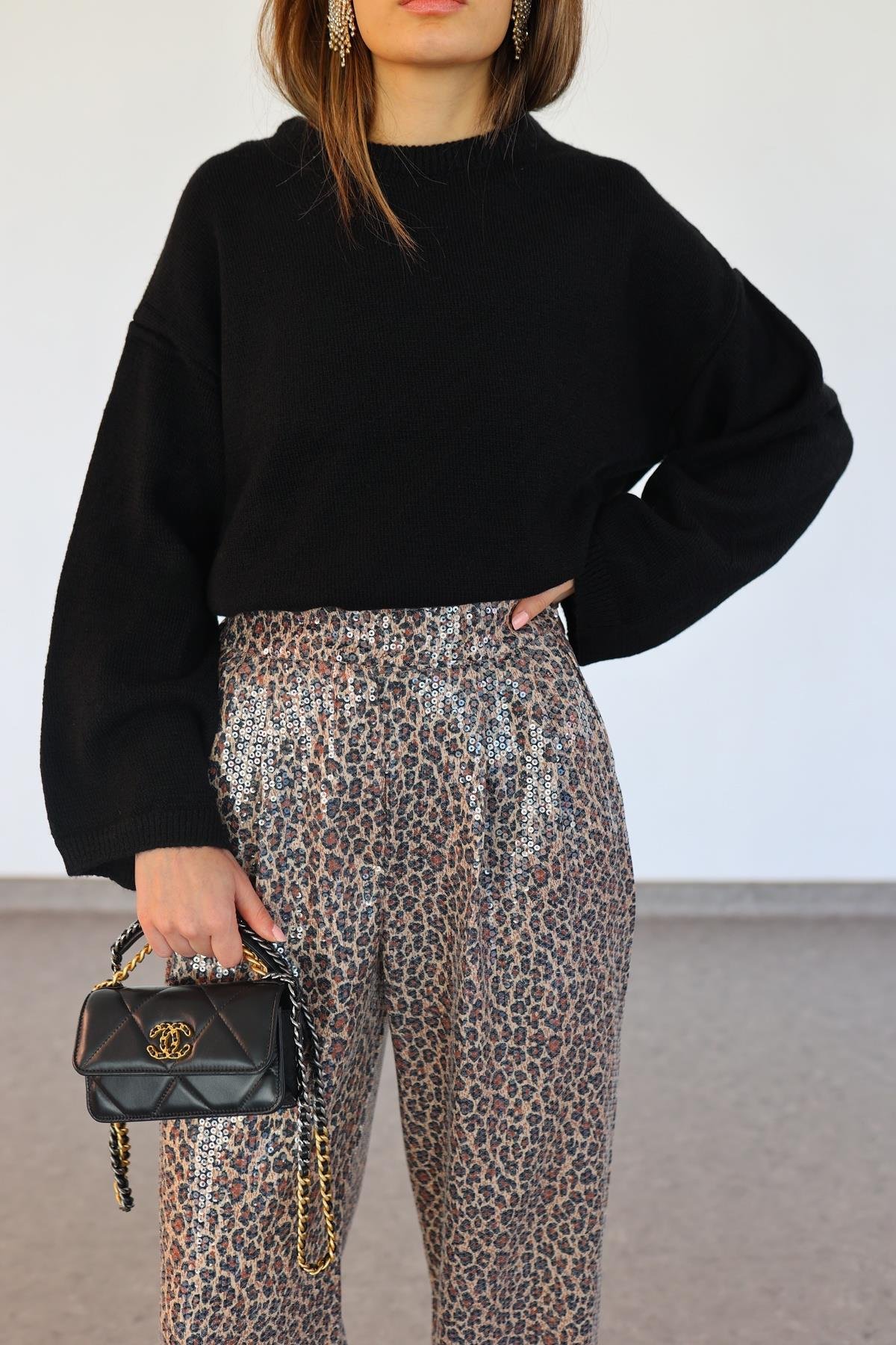 Pullu Leopar Pantolon