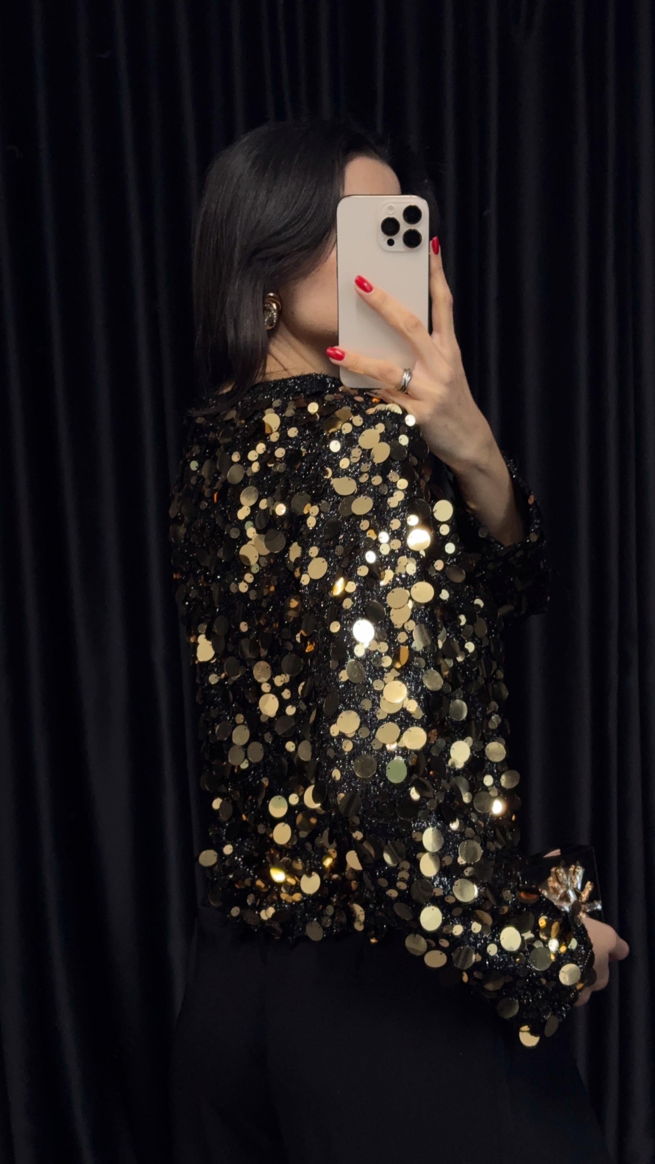 Pullu Simli Gold Bluz
