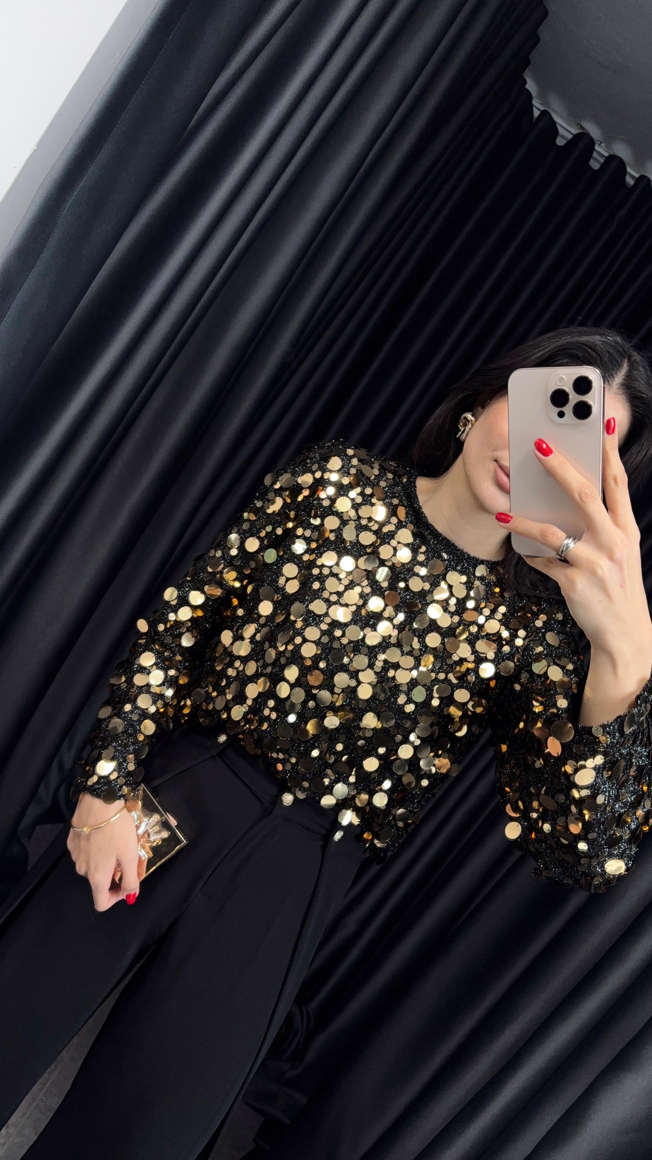 Pullu Simli Gold Bluz