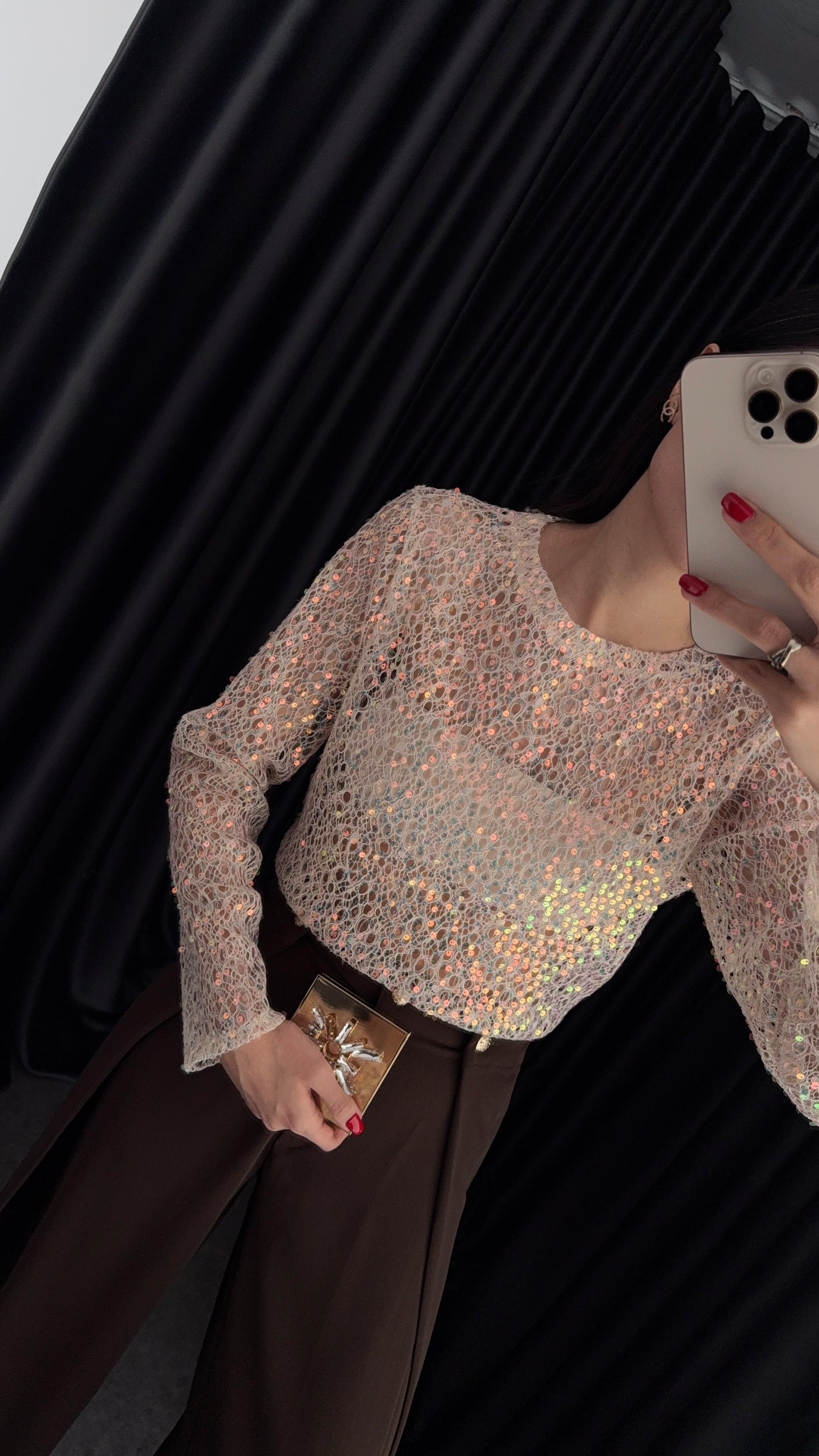 Pullu Transparan Gold Bluz