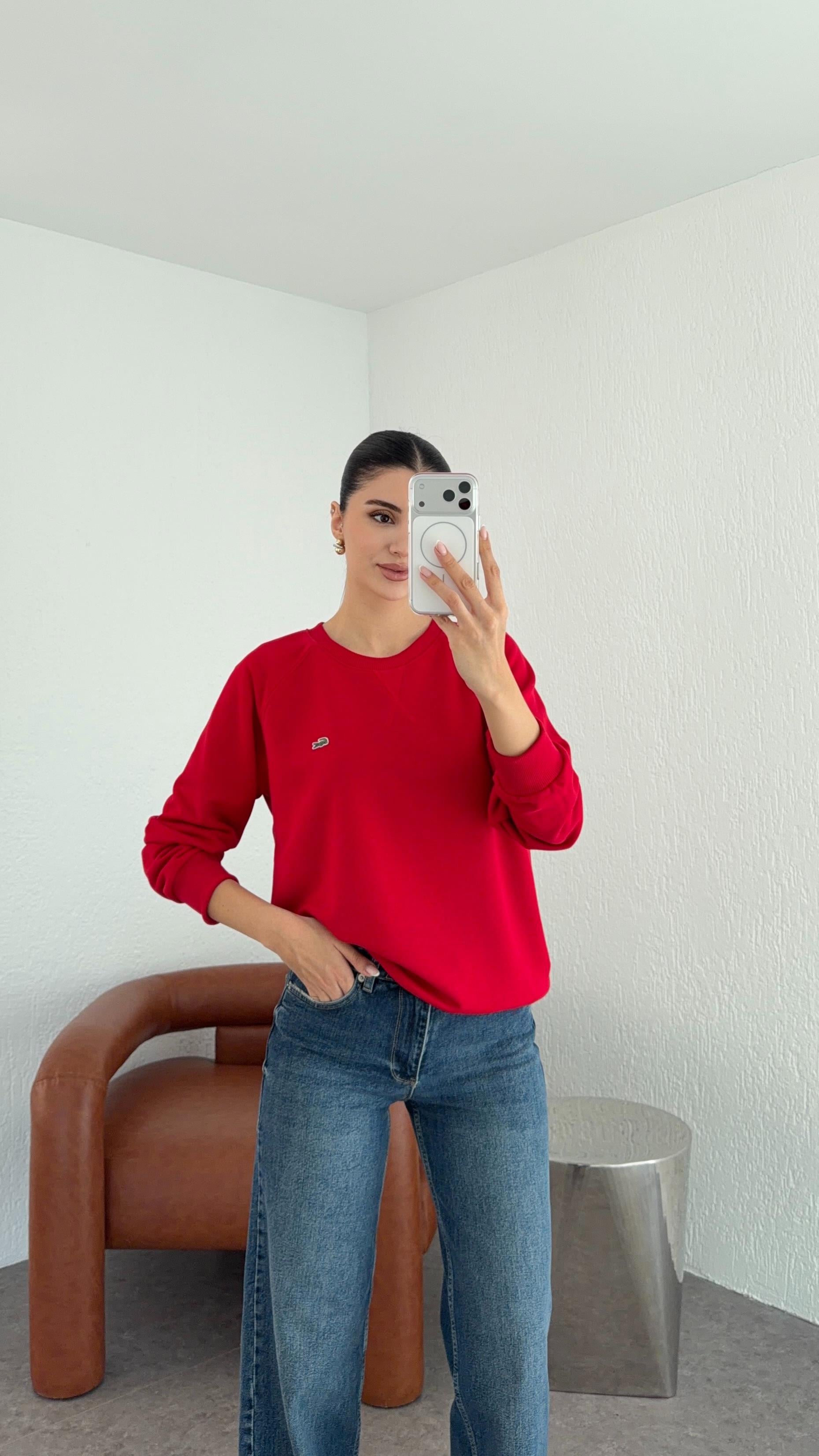 Ribana Yaka Kırmızı Sweat