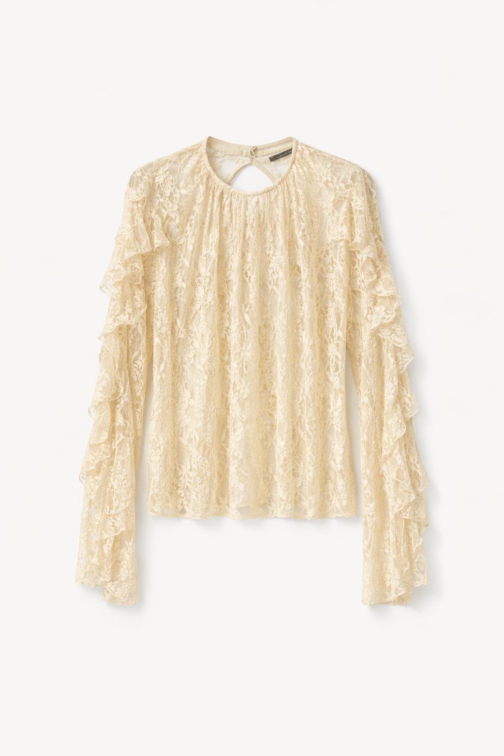 Romantik Dantel Detaylı Krem Bluz
