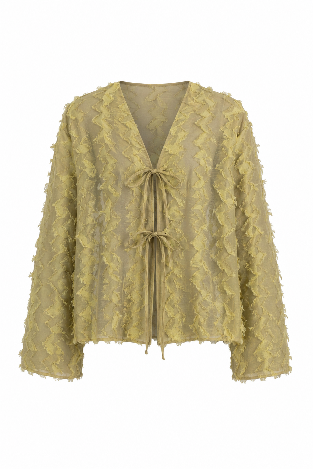 Saçaklı Yağ Yeşili Kimono