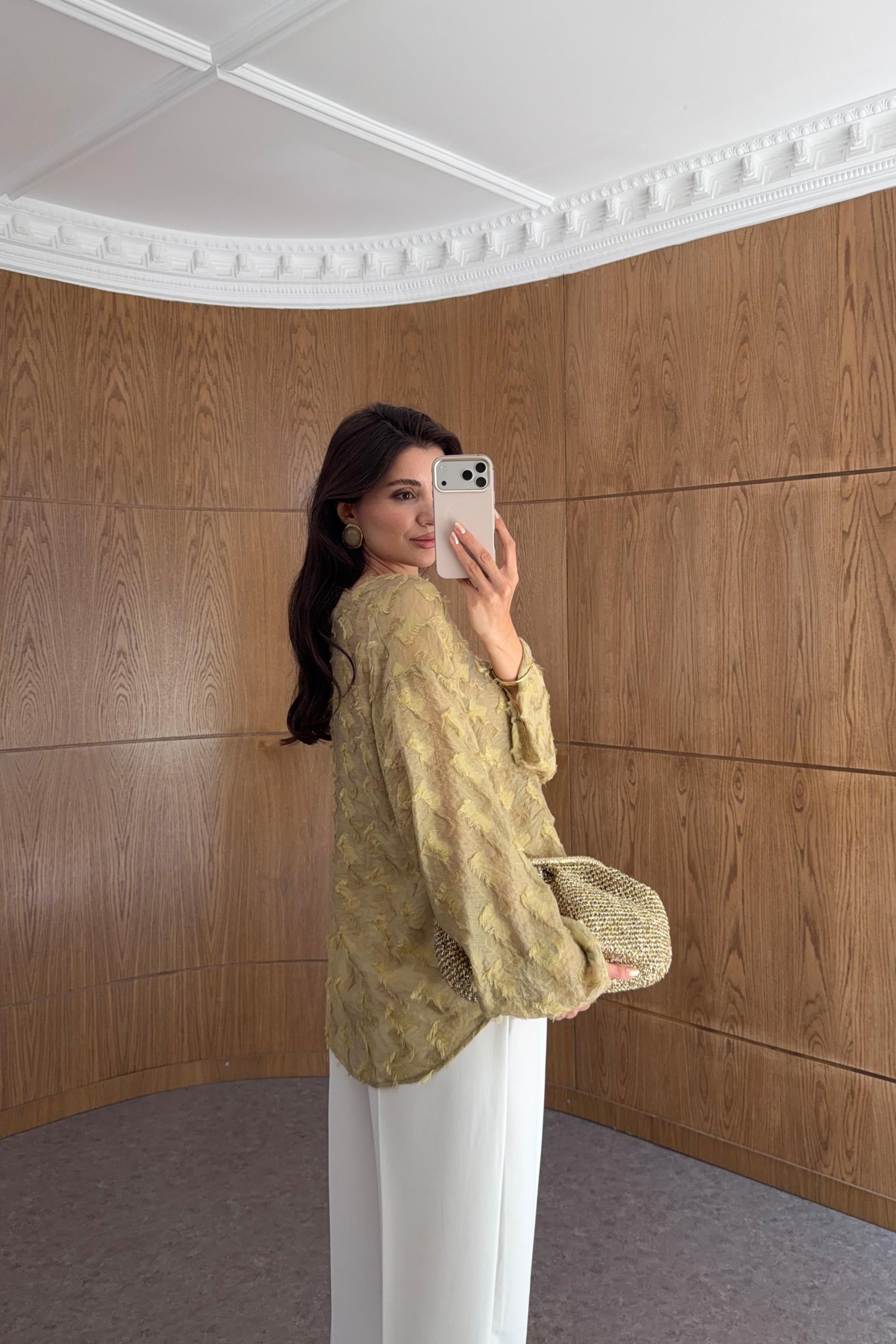 Saçaklı Yağ Yeşili Kimono