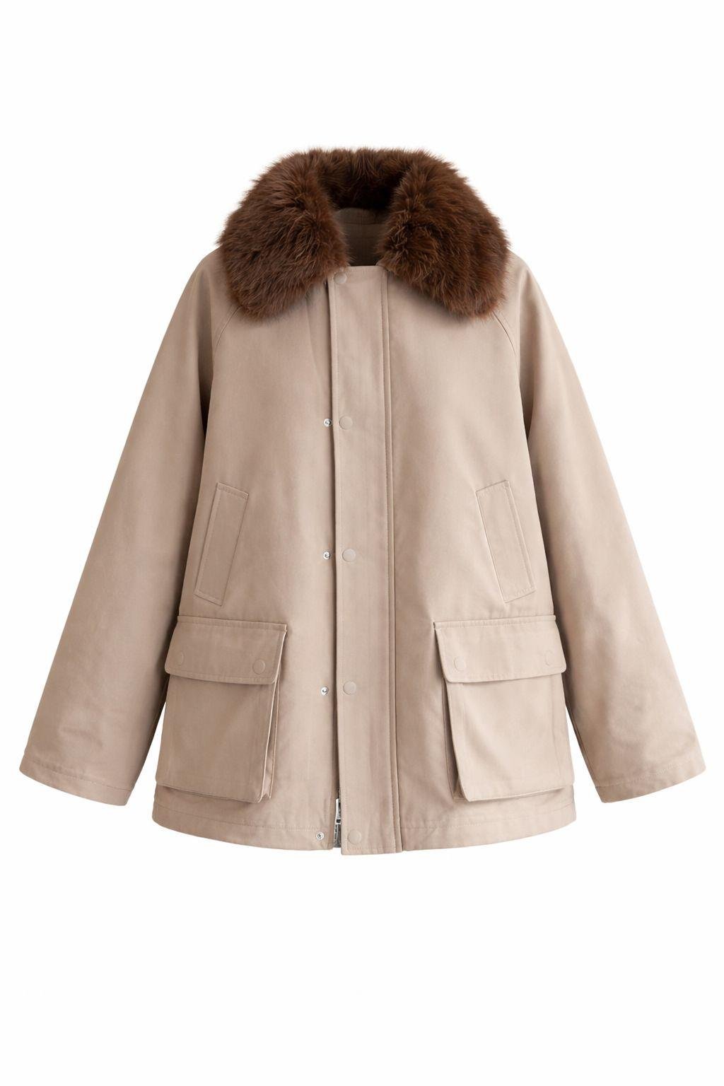 Seyyar Kürk Yaka Bej Ceket