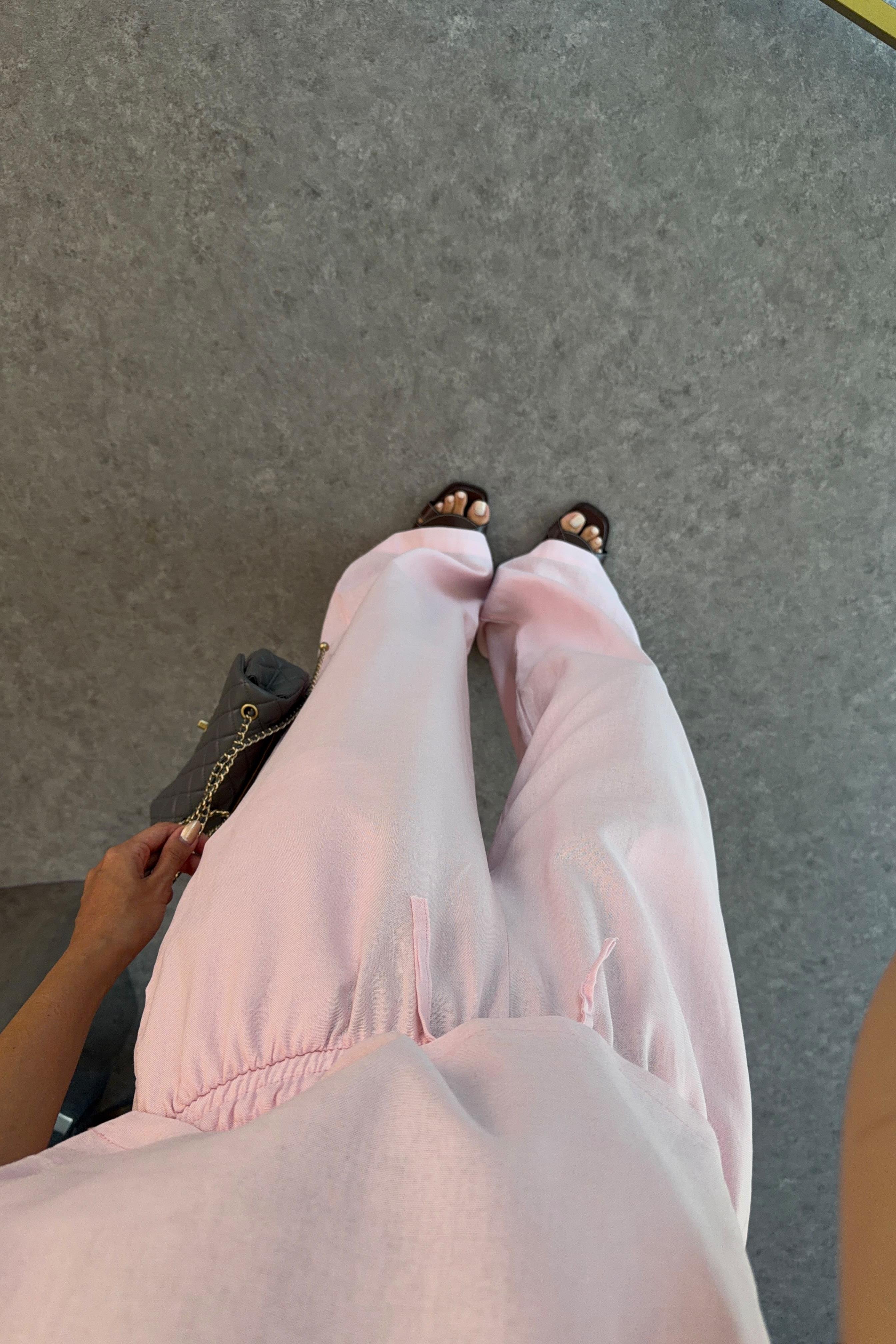Sıfır Kol Keten Pembe İkili Takım