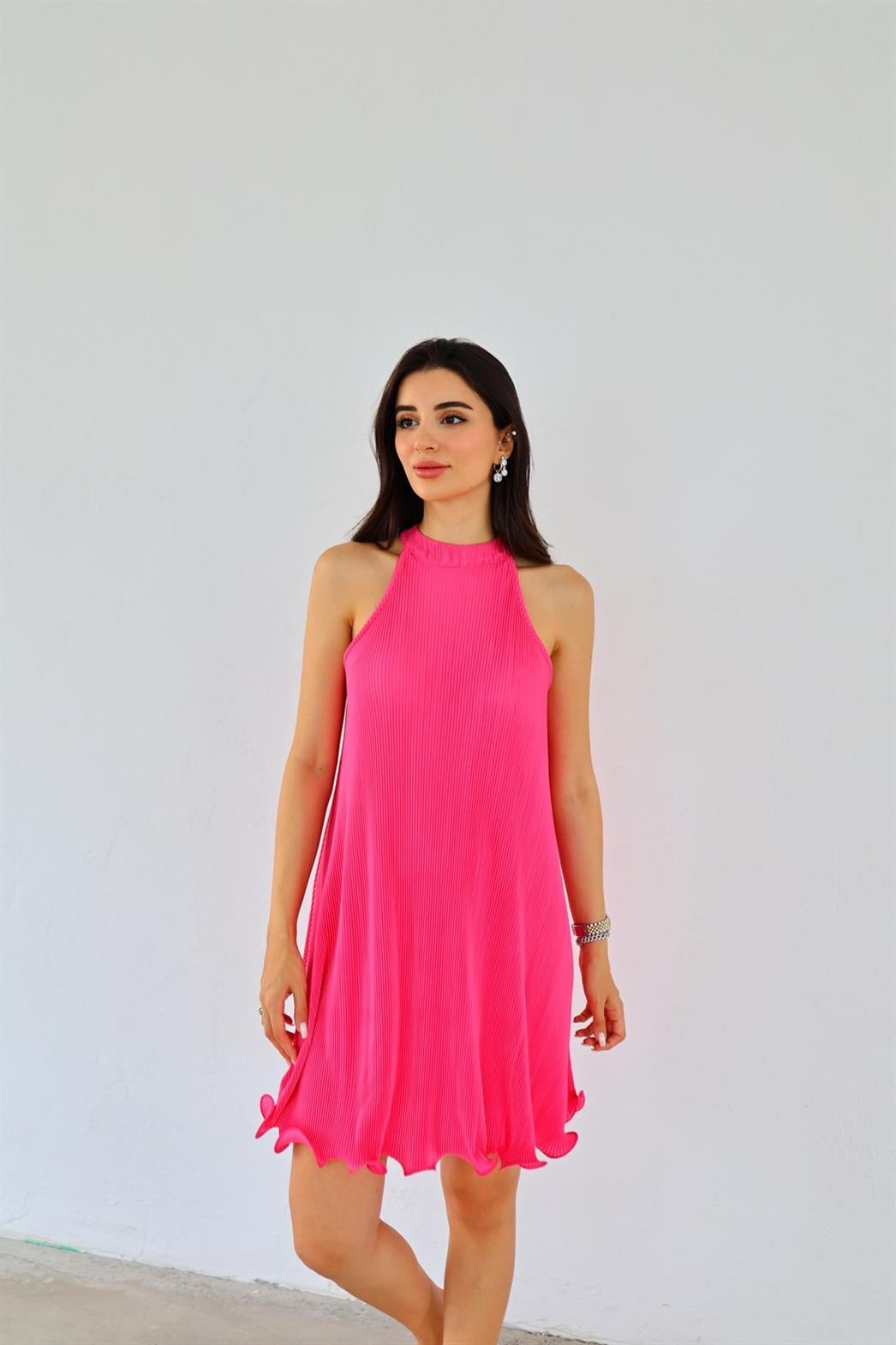 Sıfır Kol Pembe Elbise
