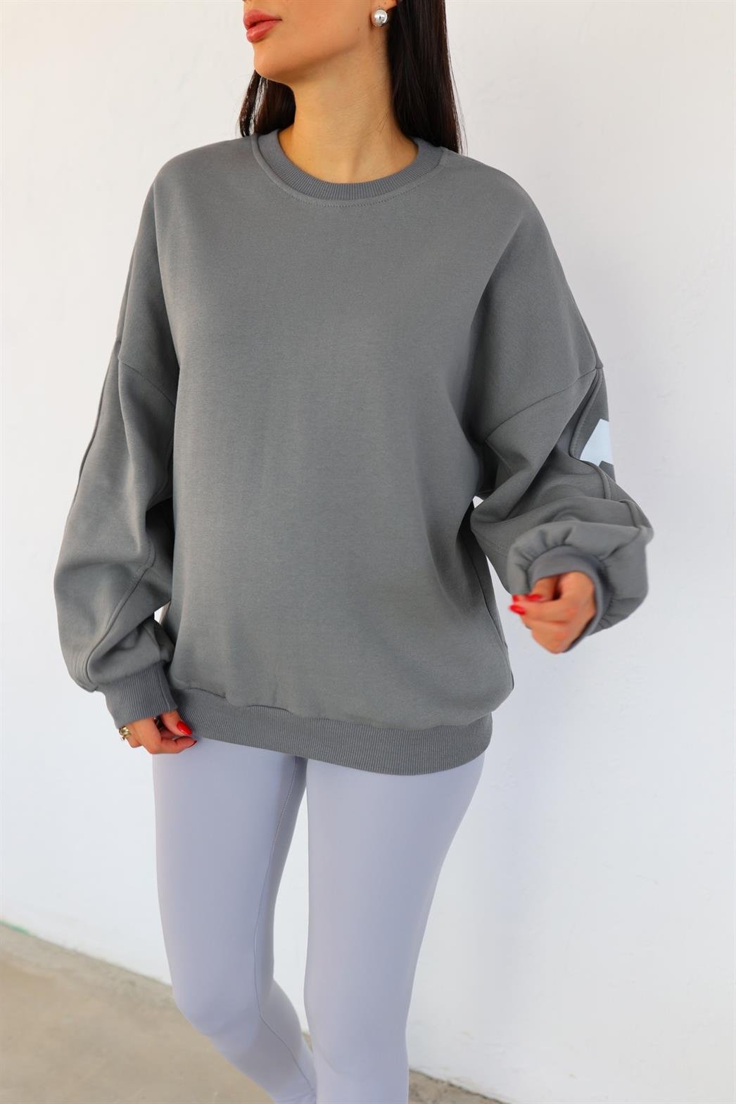 Sırt Baskılı Gri Sweat