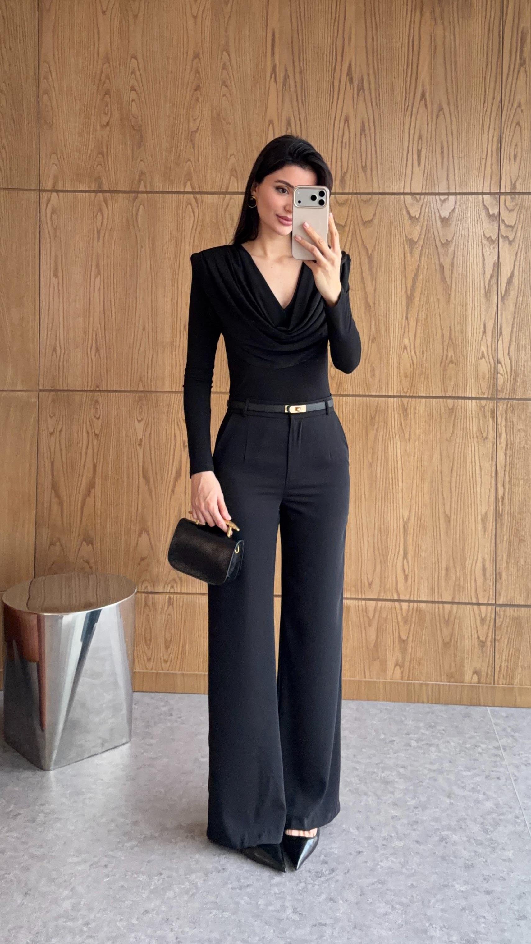 Siyah Akışkan Palazzo Pantolon