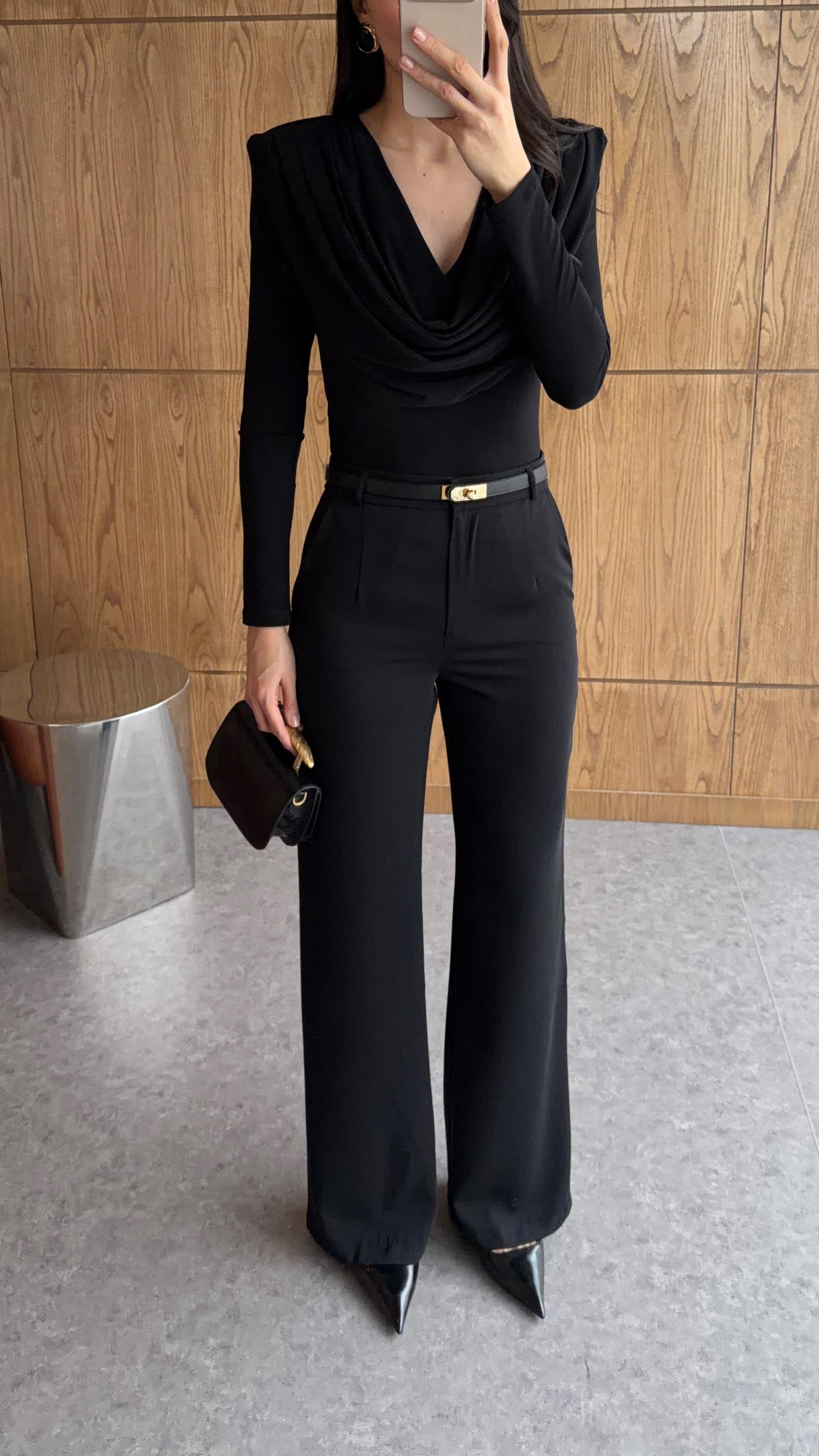 Siyah Akışkan Palazzo Pantolon