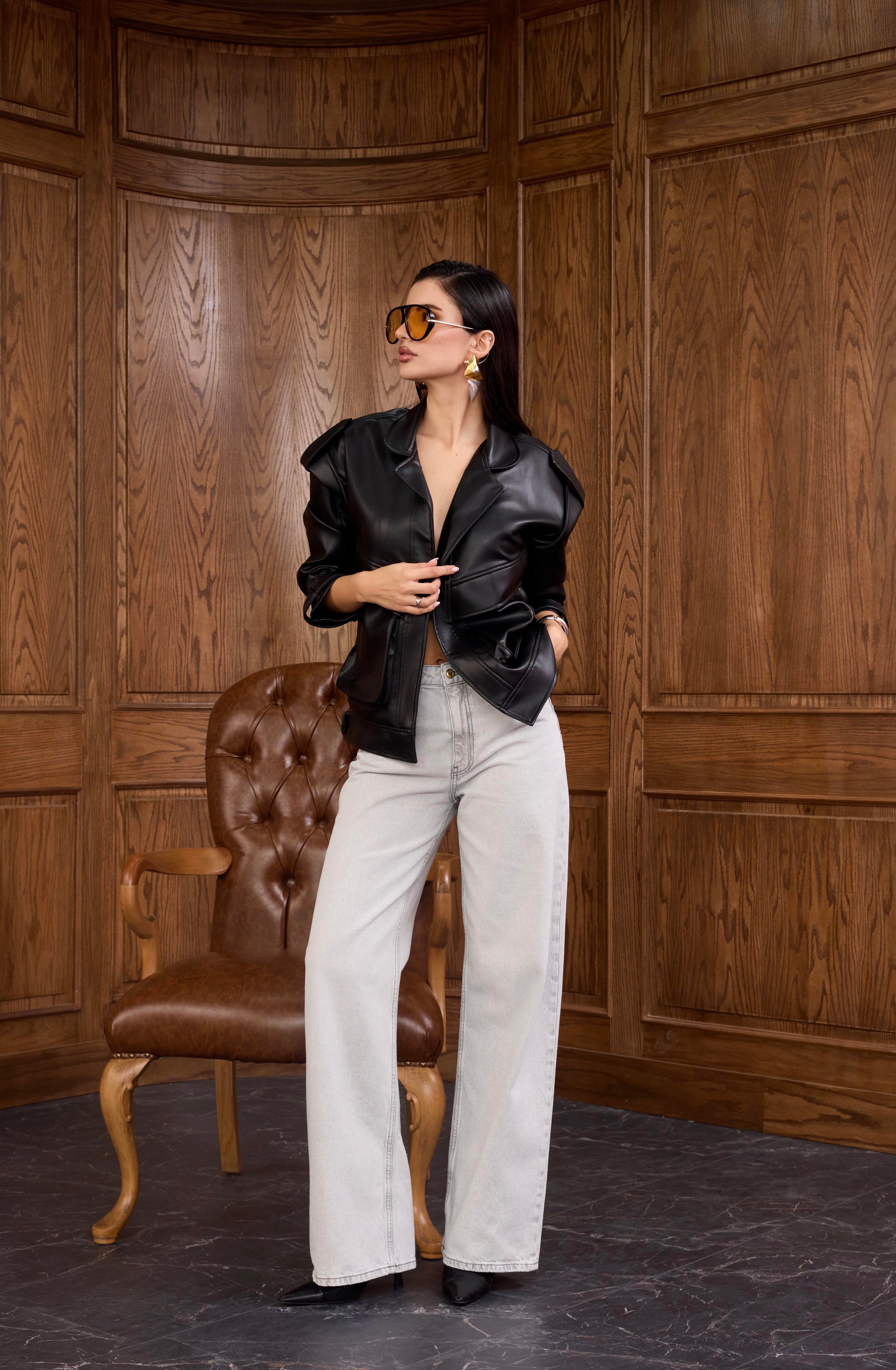 Siyah Çizgili Gri Straight Jean