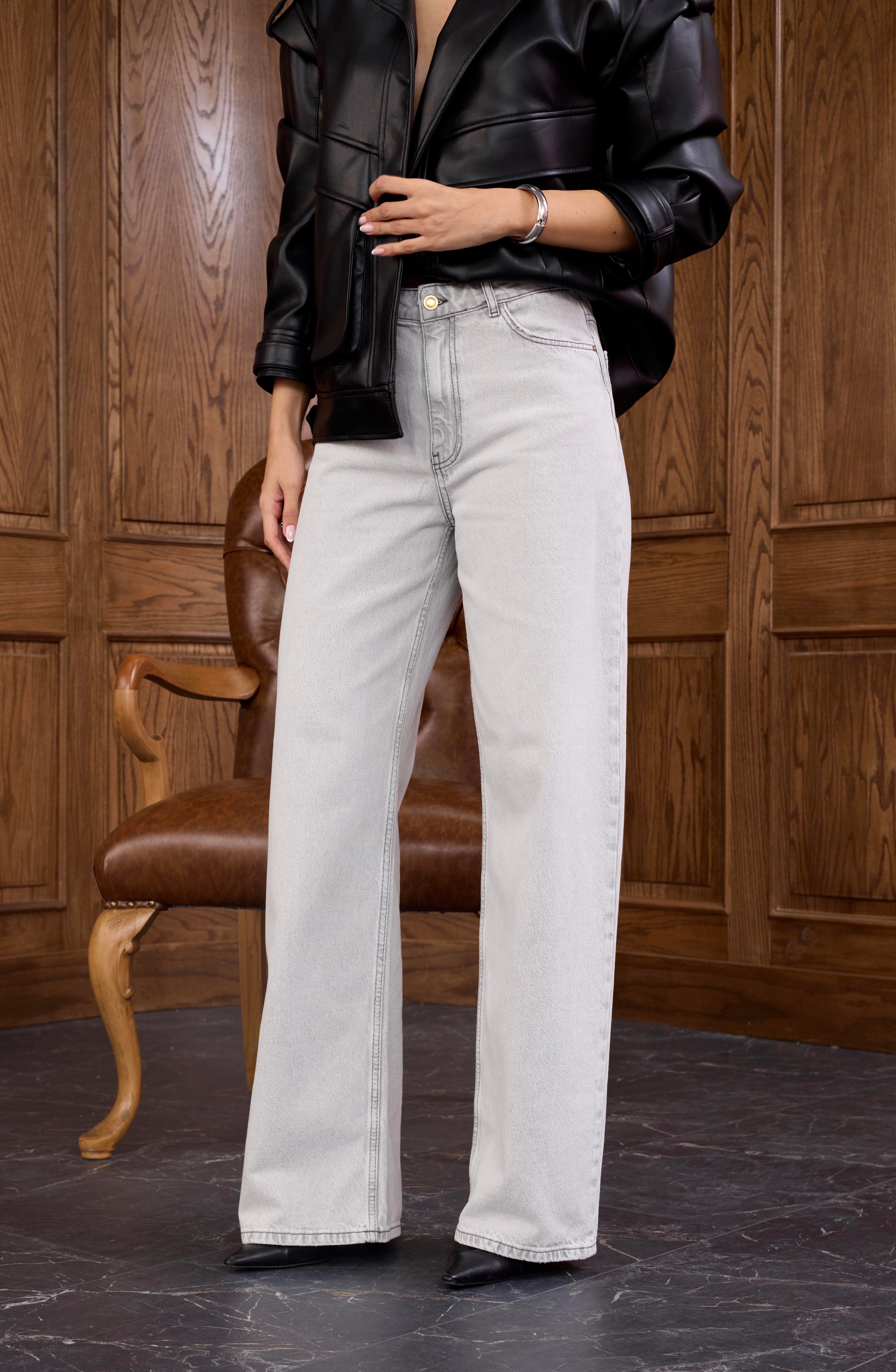 Siyah Çizgili Gri Straight Jean