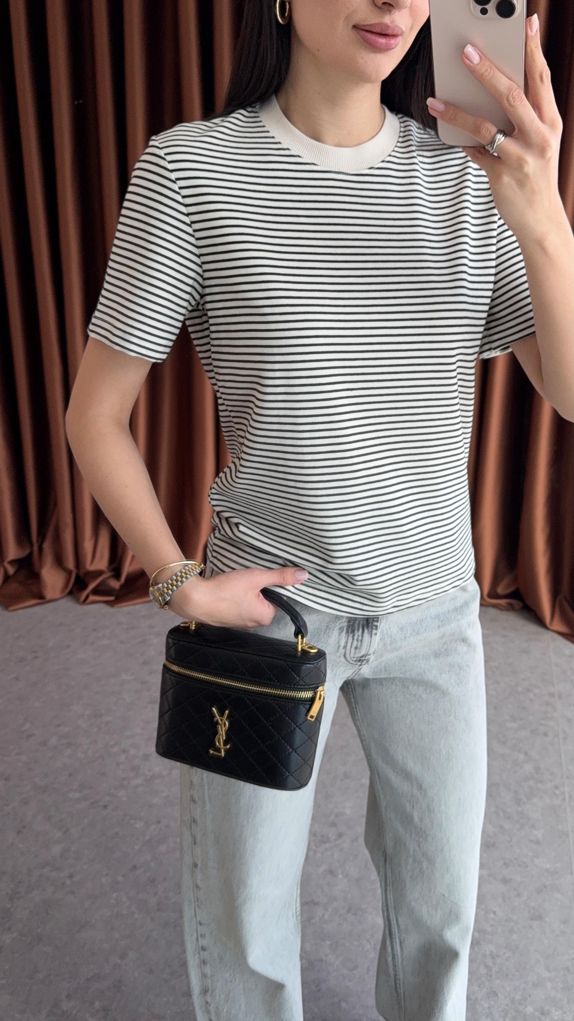Siyah Çizgili Tok Doku Basic Tshirt