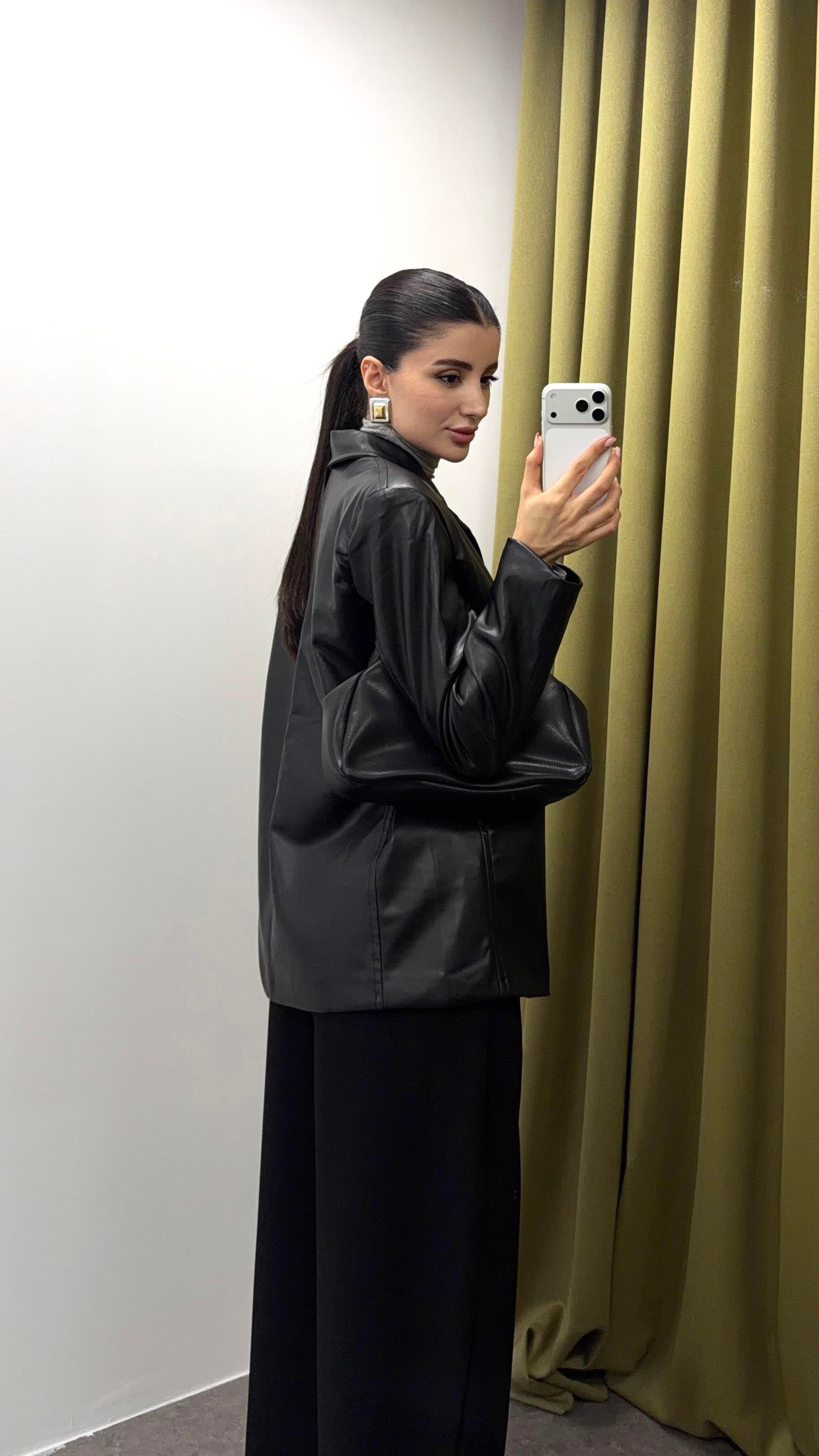 Siyah Deri Blazer Ceket